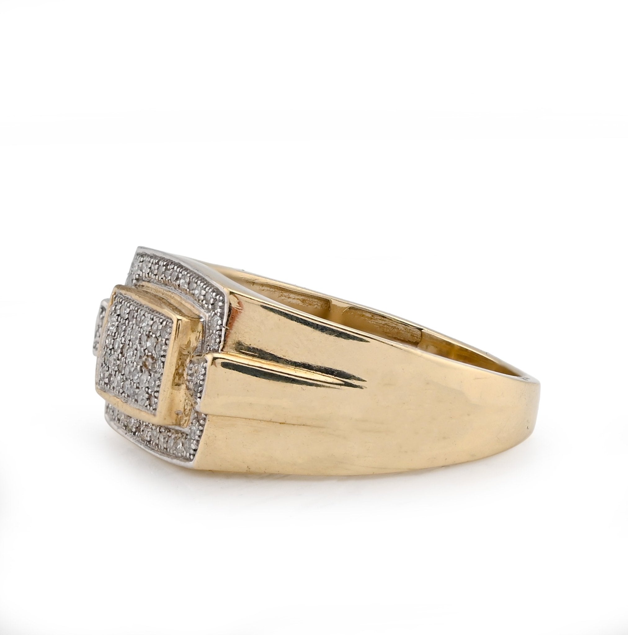 10K Yellow Gold Rectangular Shape 0.50CT Natural Diamond Men Pinky Ring - Elite Jewelers - Rings
