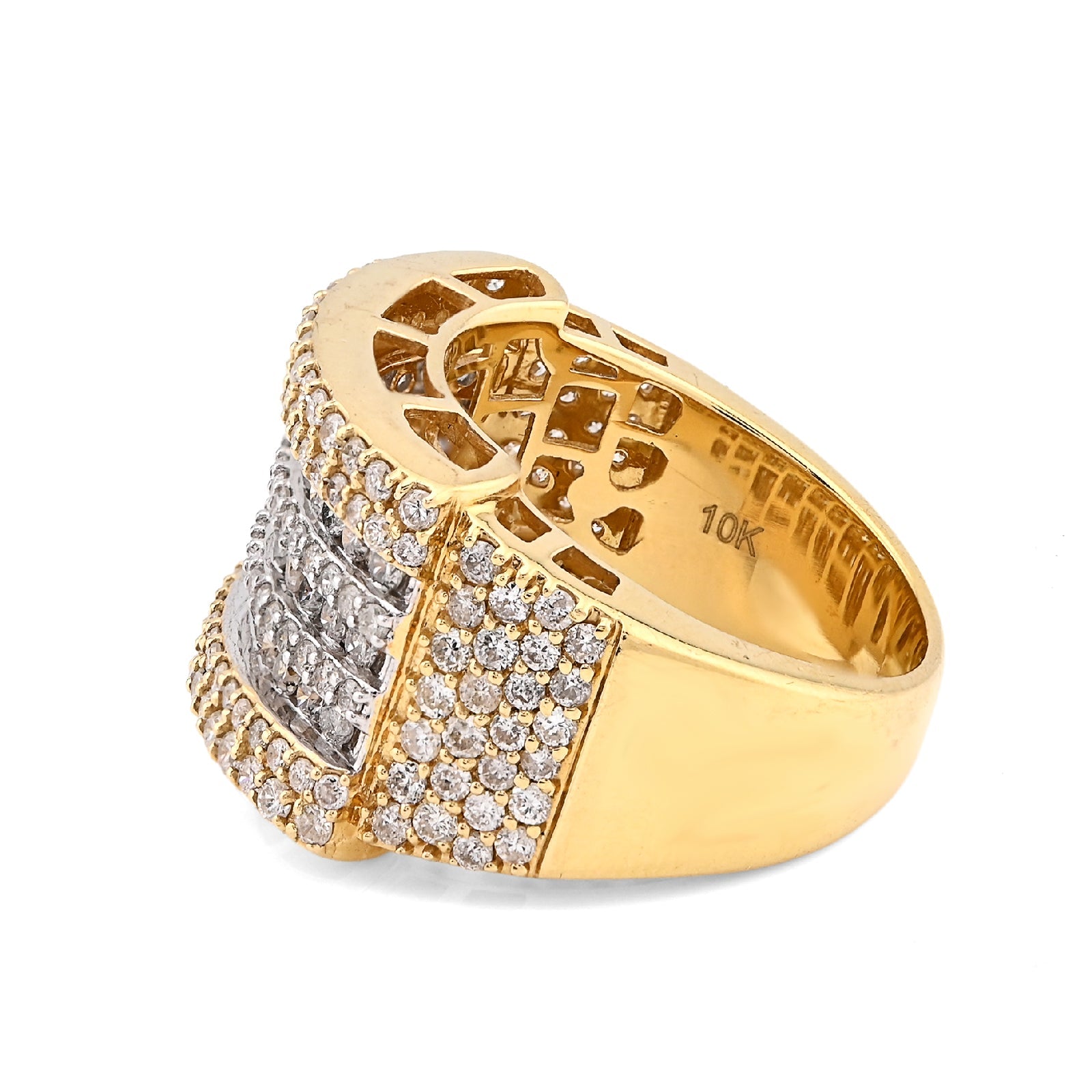 10K Yellow Gold Rectangular Two Row Natural Diamond 3.05CT Men Pinky Ring - Elite Jewelers - Rings