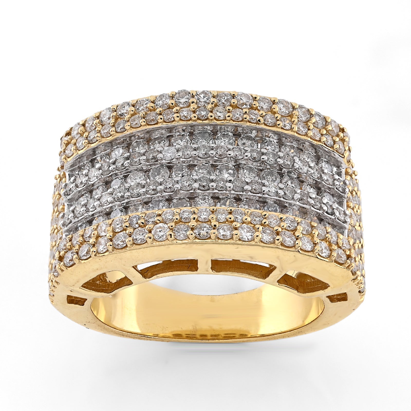 10K Yellow Gold Rectangular Two Row Natural Diamond 3.05CT Men Pinky Ring - Elite Jewelers - Rings