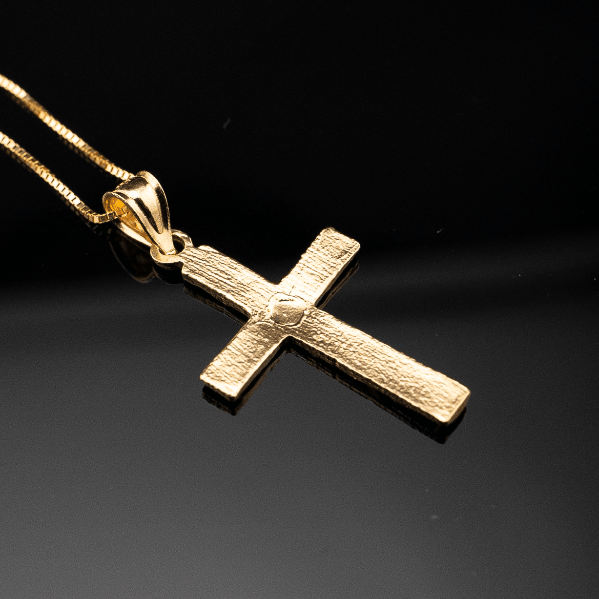 10k Yellow Gold Religious Nugget Cross Charm Pendant Yellow Gold Box Chain Set - Elite Jewelers - Charms & Pendants