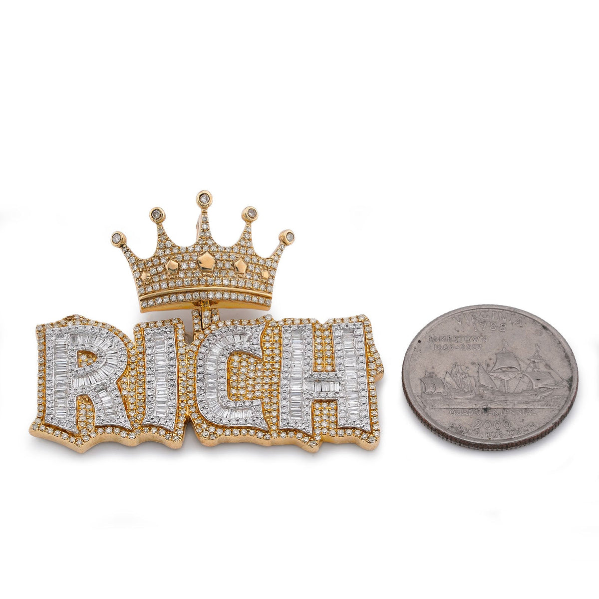 10K Yellow Gold RICH Crown Pendant 5CT Natural Diamond Men Women Charm - Elite Jewelers-Charms & Pendants