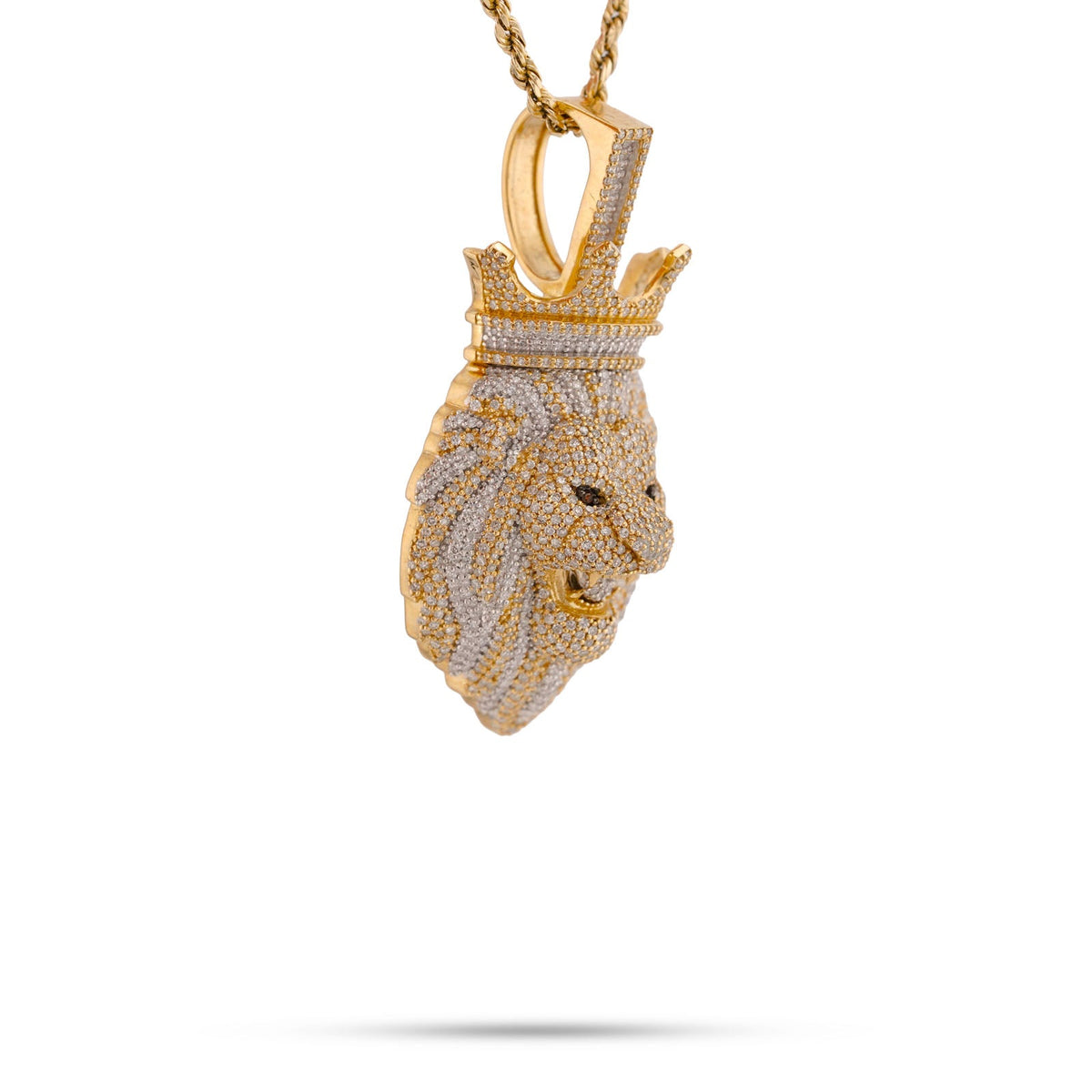 10K Yellow Gold Roaring Lion Crown 2.20CT Natural Diamond Animal Pendant Men Charm - Elite Jewelers-Charms & Pendants