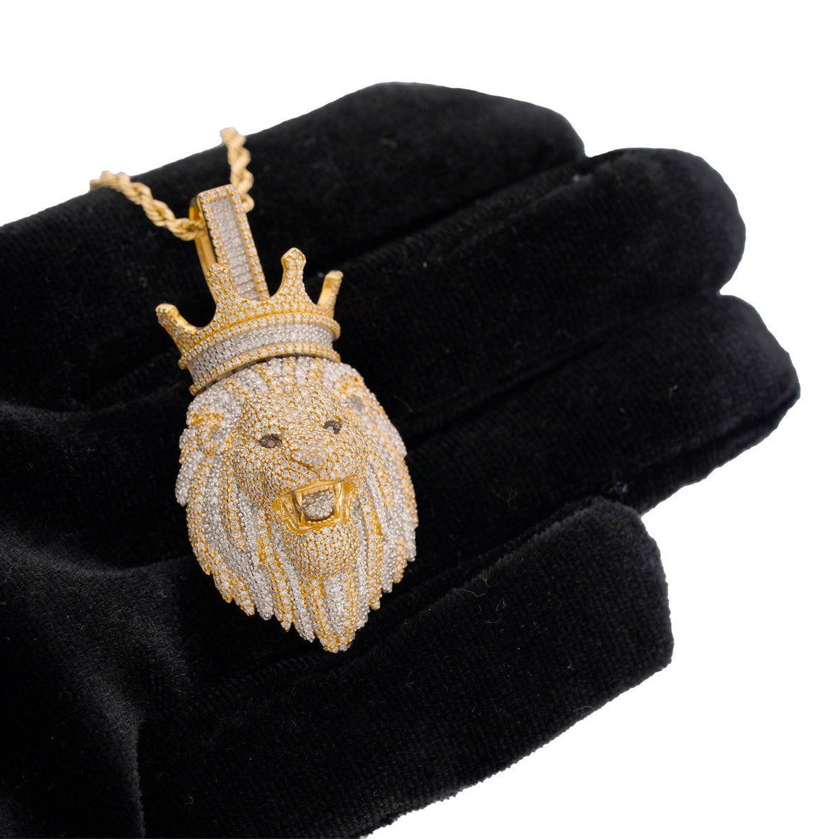 10K Yellow Gold Roaring Lion Crown 2.20CT Natural Diamond Animal Pendant Men Charm - Elite Jewelers-Charms & Pendants