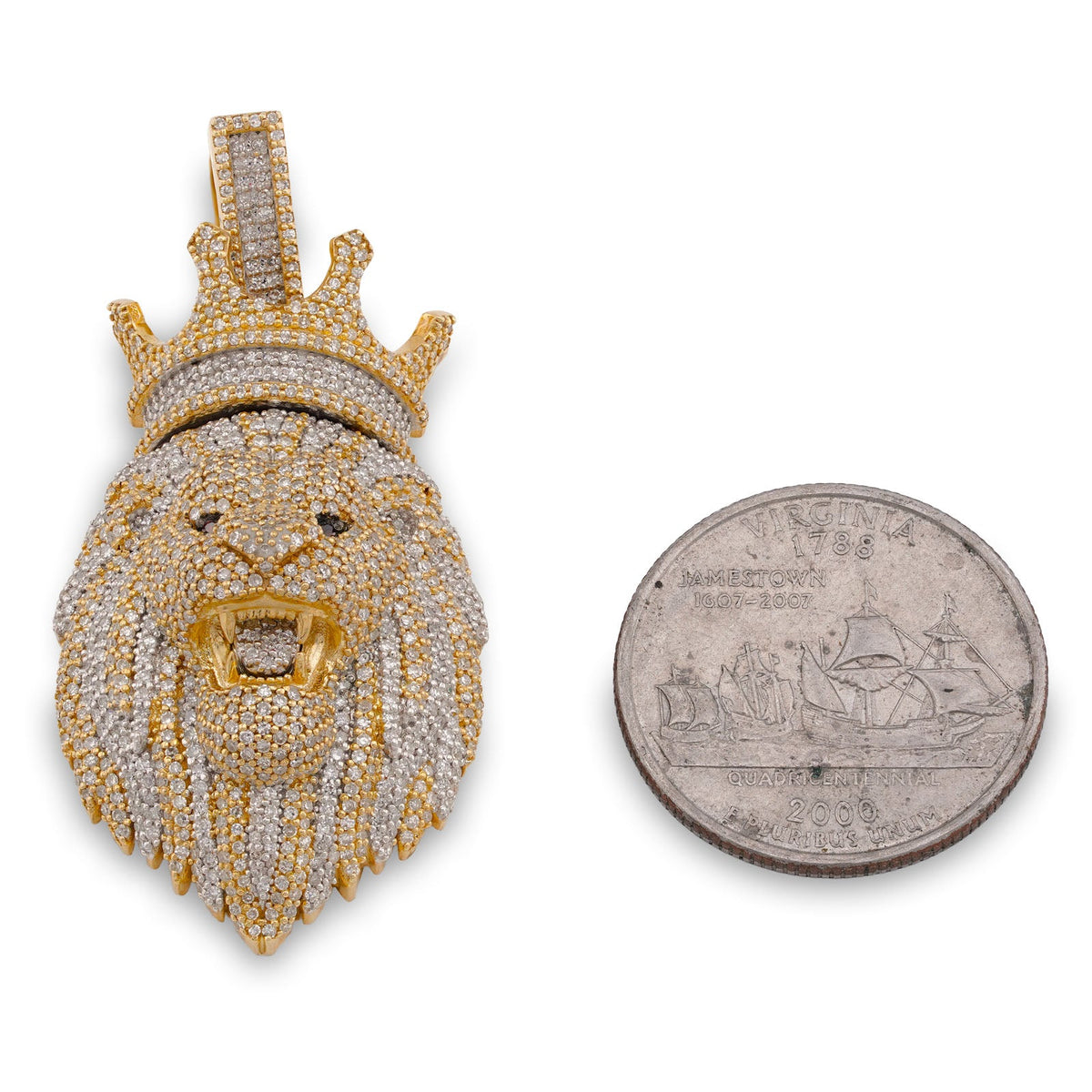 10K Yellow Gold Roaring Lion Crown 2.20CT Natural Diamond Animal Pendant Men Charm - Elite Jewelers-Charms & Pendants