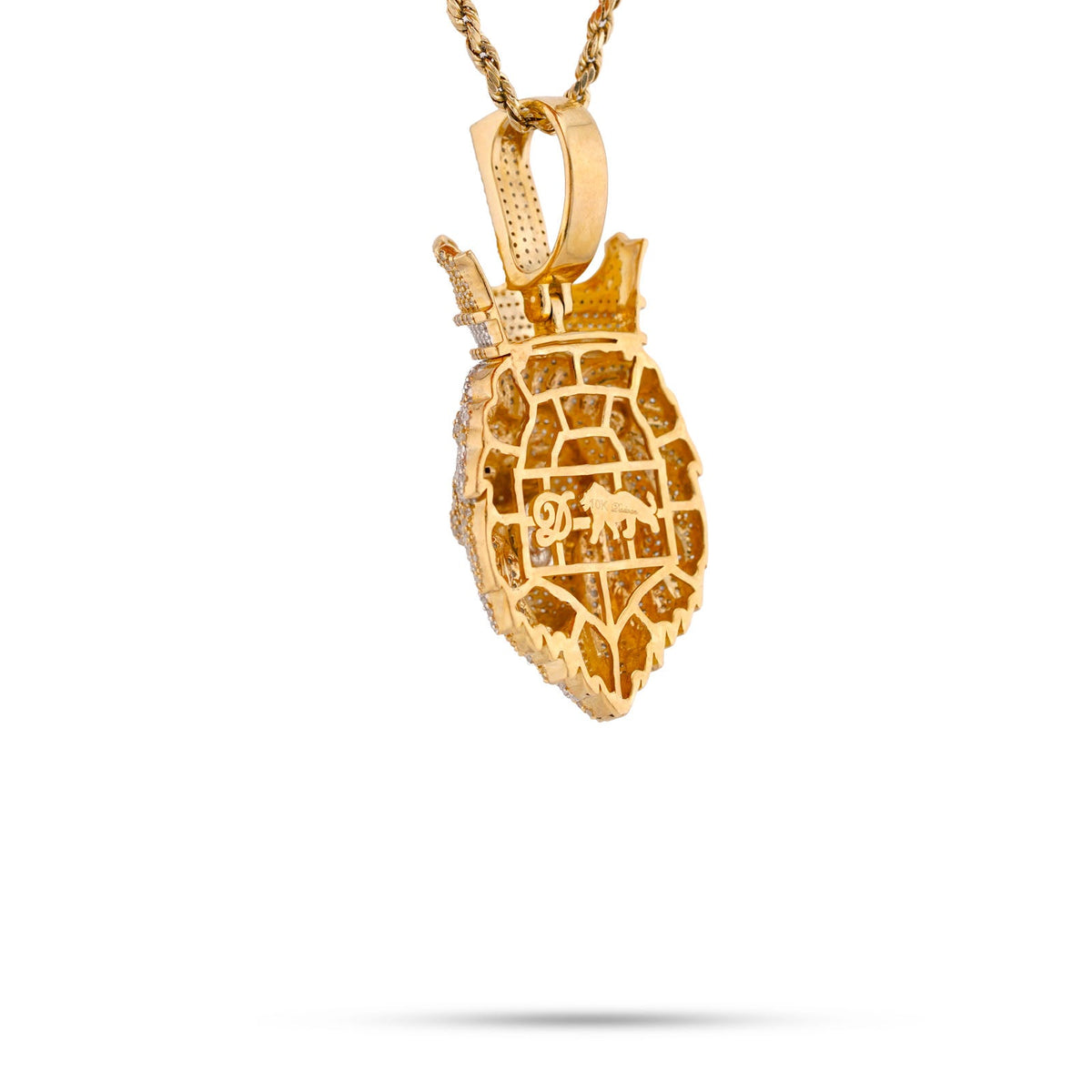 10K Yellow Gold Roaring Lion Crown 2.20CT Natural Diamond Animal Pendant Men Charm - Elite Jewelers-Charms & Pendants