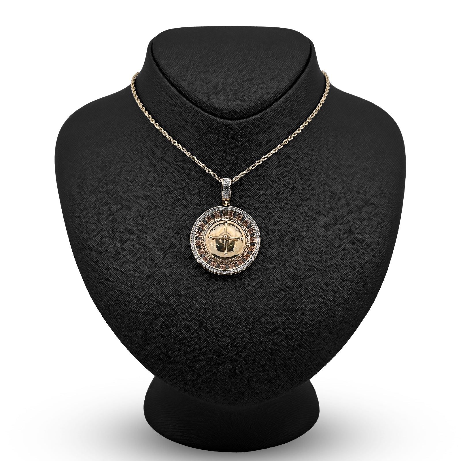 10K Yellow Gold Roulette Casino 0.55CT Natural Diamond Pendant Men Custom Charm - Elite Jewelers - Charms & Pendants