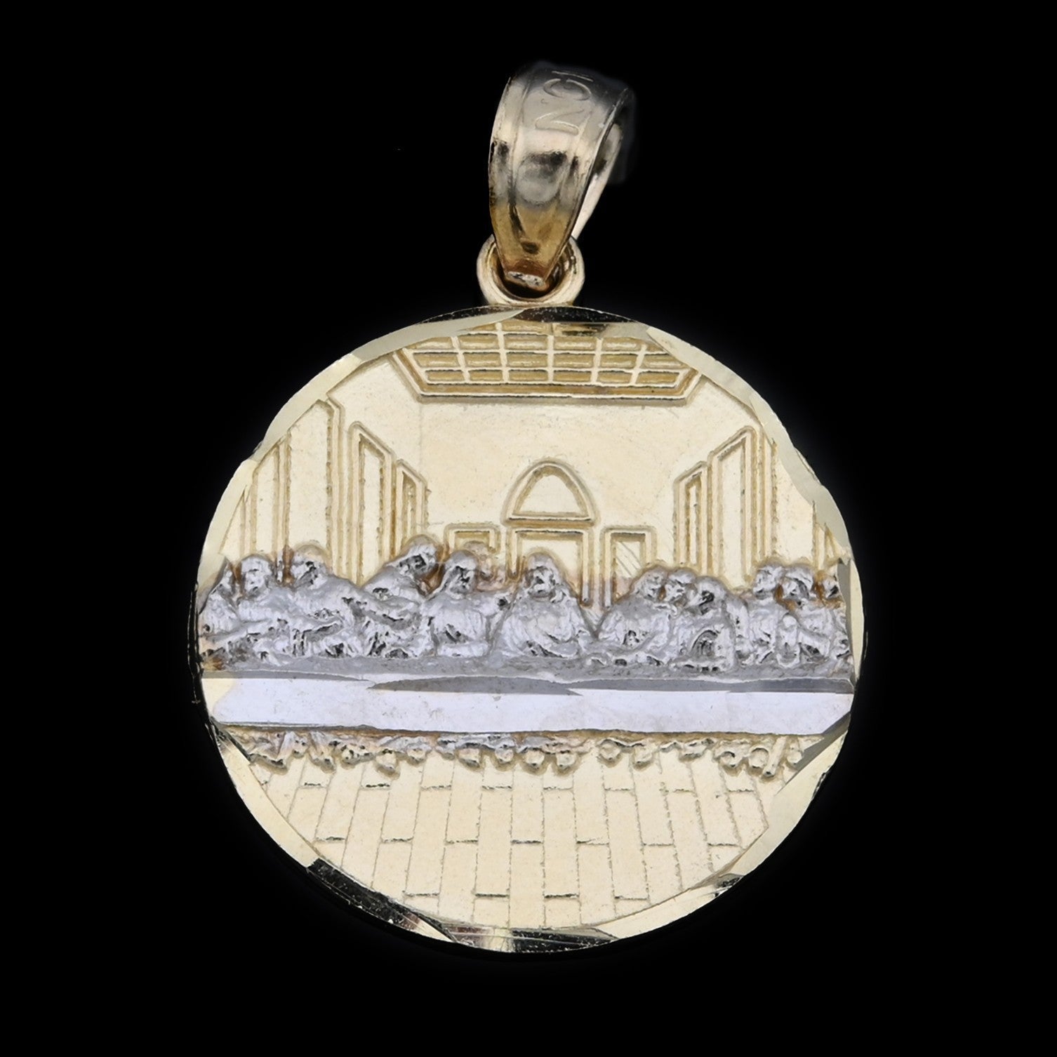 10K Yellow Gold Round Last Supper Charm 0.87" Two Tone Jesus Apostles Pendant 1g - Elite Jewelers - Charms & Pendants