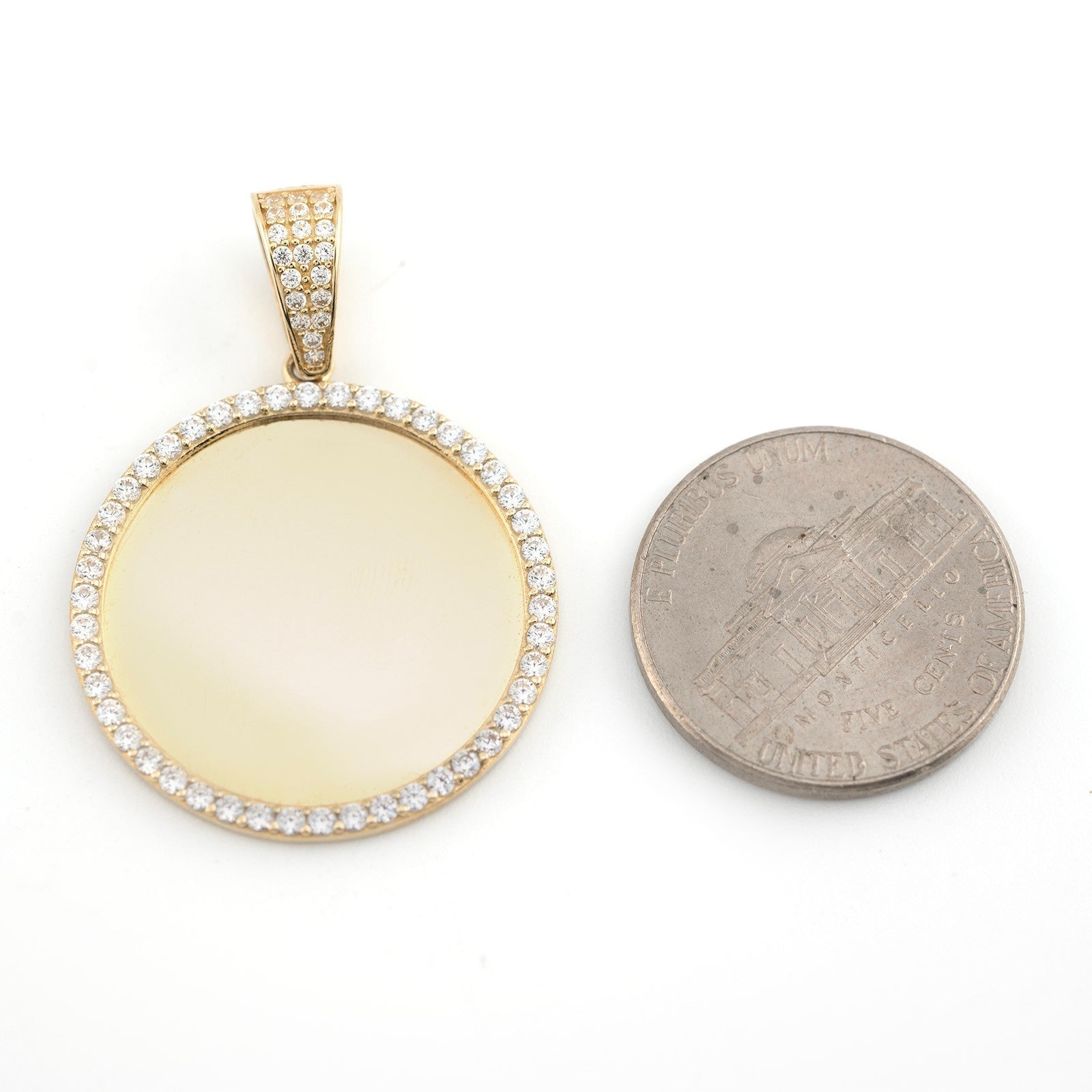 10k Yellow Gold Round Memory Picture Charm Frame Pendant 1.35" Men Women 3.5g - Elite Jewelers - Charms & Pendants