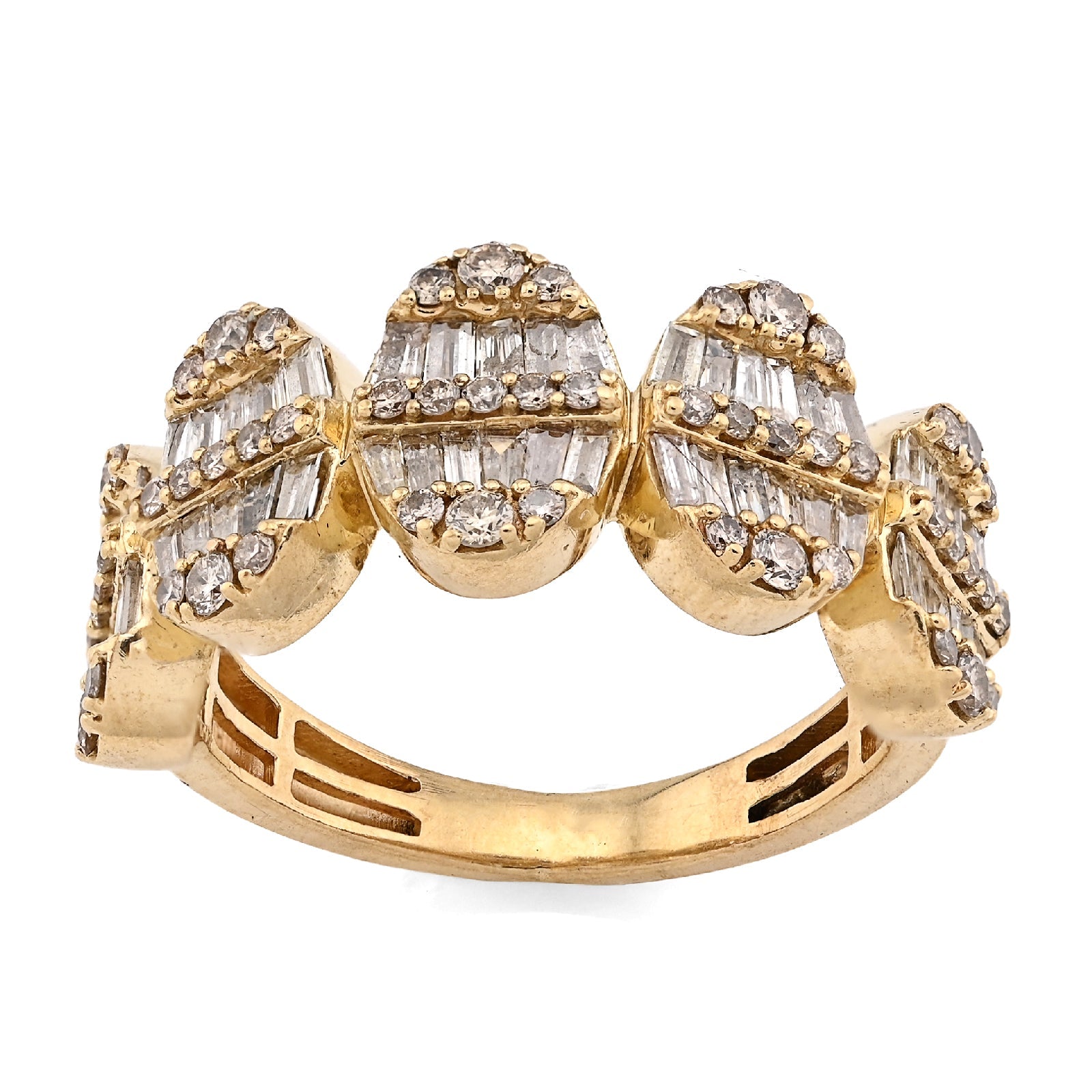 10K Yellow Gold Round/Baguette 2.50CT Oval Link Natural Diamond Men Pinky Ring - Elite Jewelers - Rings