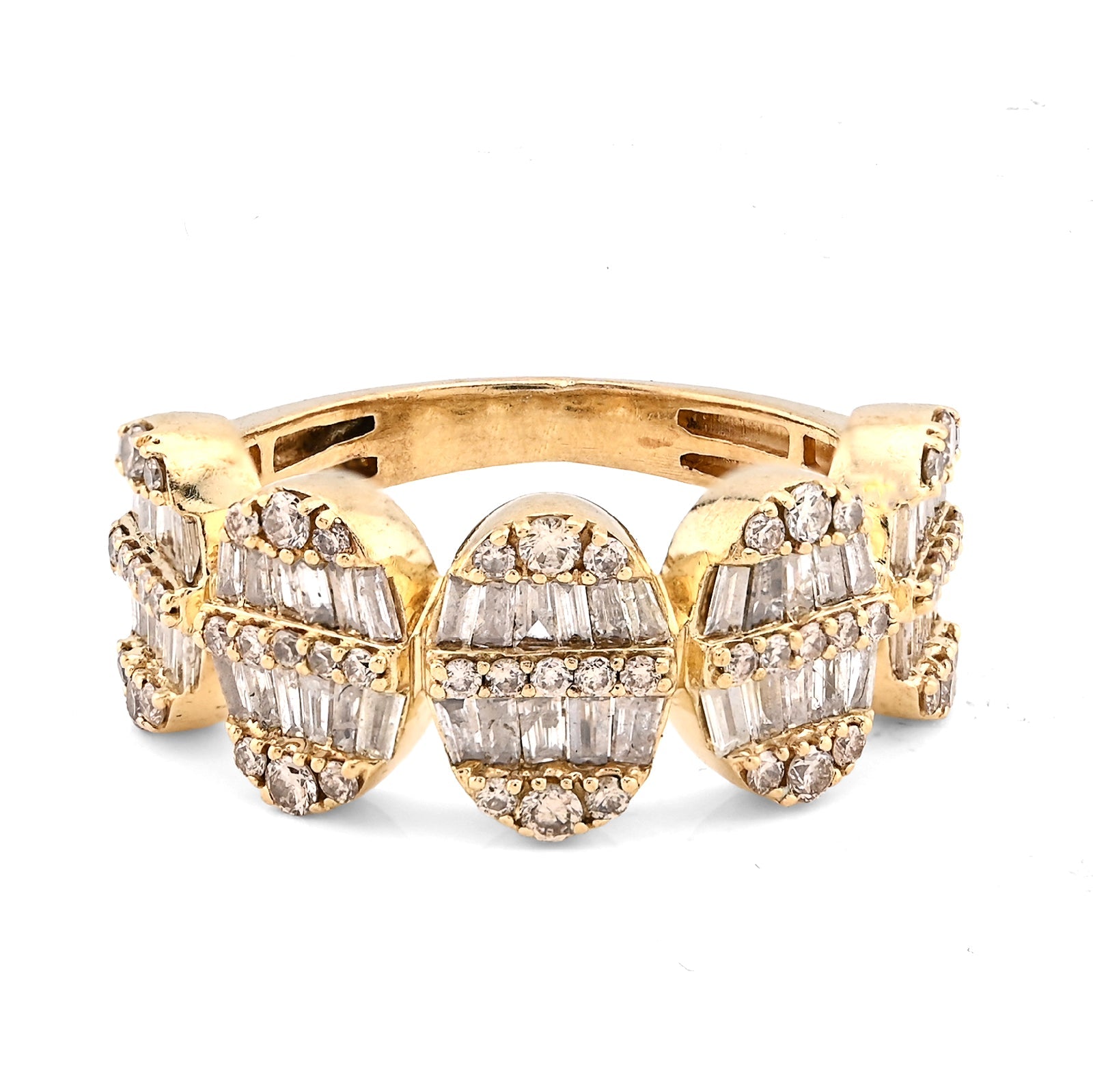10K Yellow Gold Round/Baguette 2.50CT Oval Link Natural Diamond Men Pinky Ring - Elite Jewelers - Rings