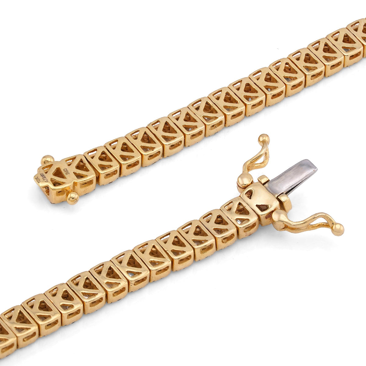 10K Yellow Gold Round/Baguette 4.72CT Natural Diamond 4MM Tennis Chain Men Necklace 18" Chain - Elite Jewelers-Necklaces