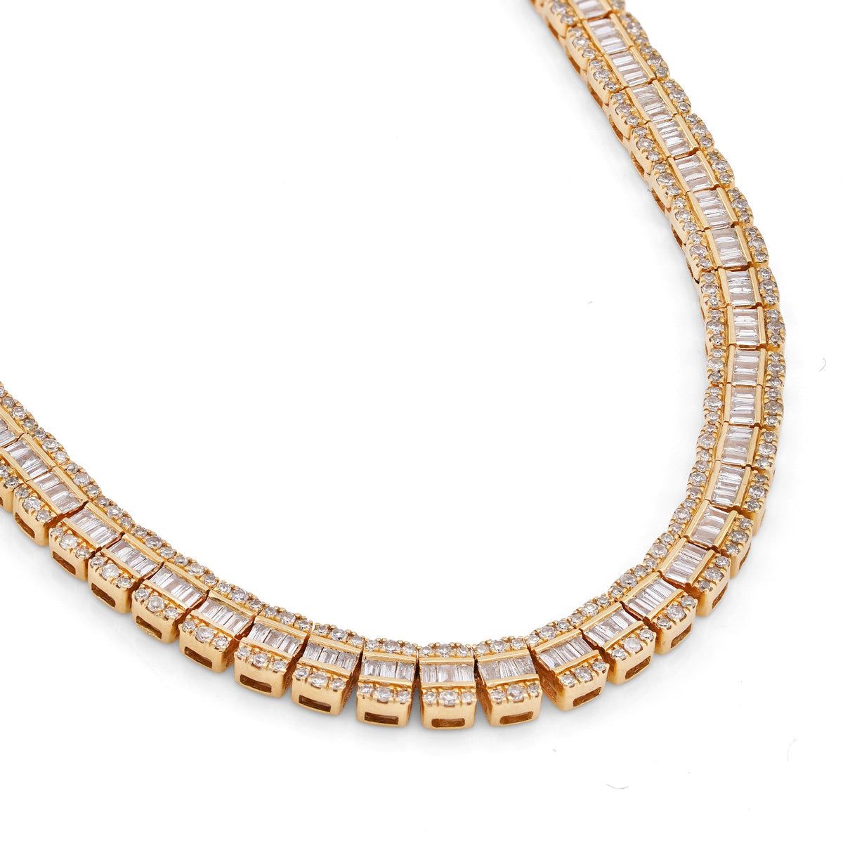 10K Yellow Gold Round/Baguette 4.72CT Natural Diamond 4MM Tennis Chain Men Necklace 18" Chain - Elite Jewelers-Necklaces