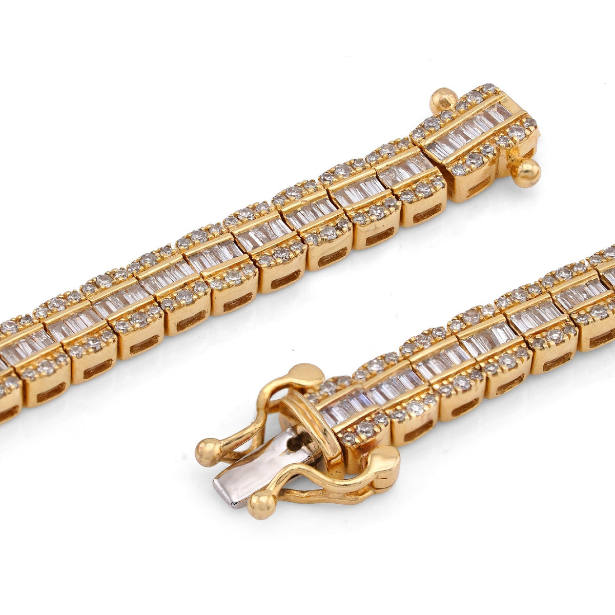 10K Yellow Gold Round/Baguette 4.72CT Natural Diamond 4MM Tennis Chain Men Necklace 18" Chain - Elite Jewelers-Necklaces