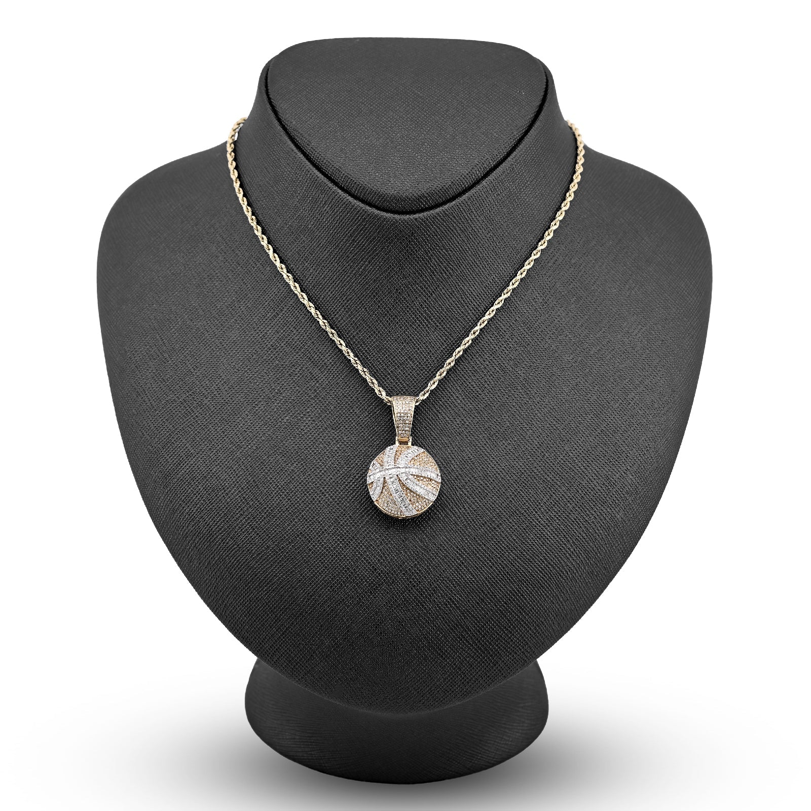 10K Yellow Gold Round/Baguette Natural Diamond Basket Ball Men Charm Pendant 34.8MM 14.8g - Elite Jewelers - Charms & Pendants