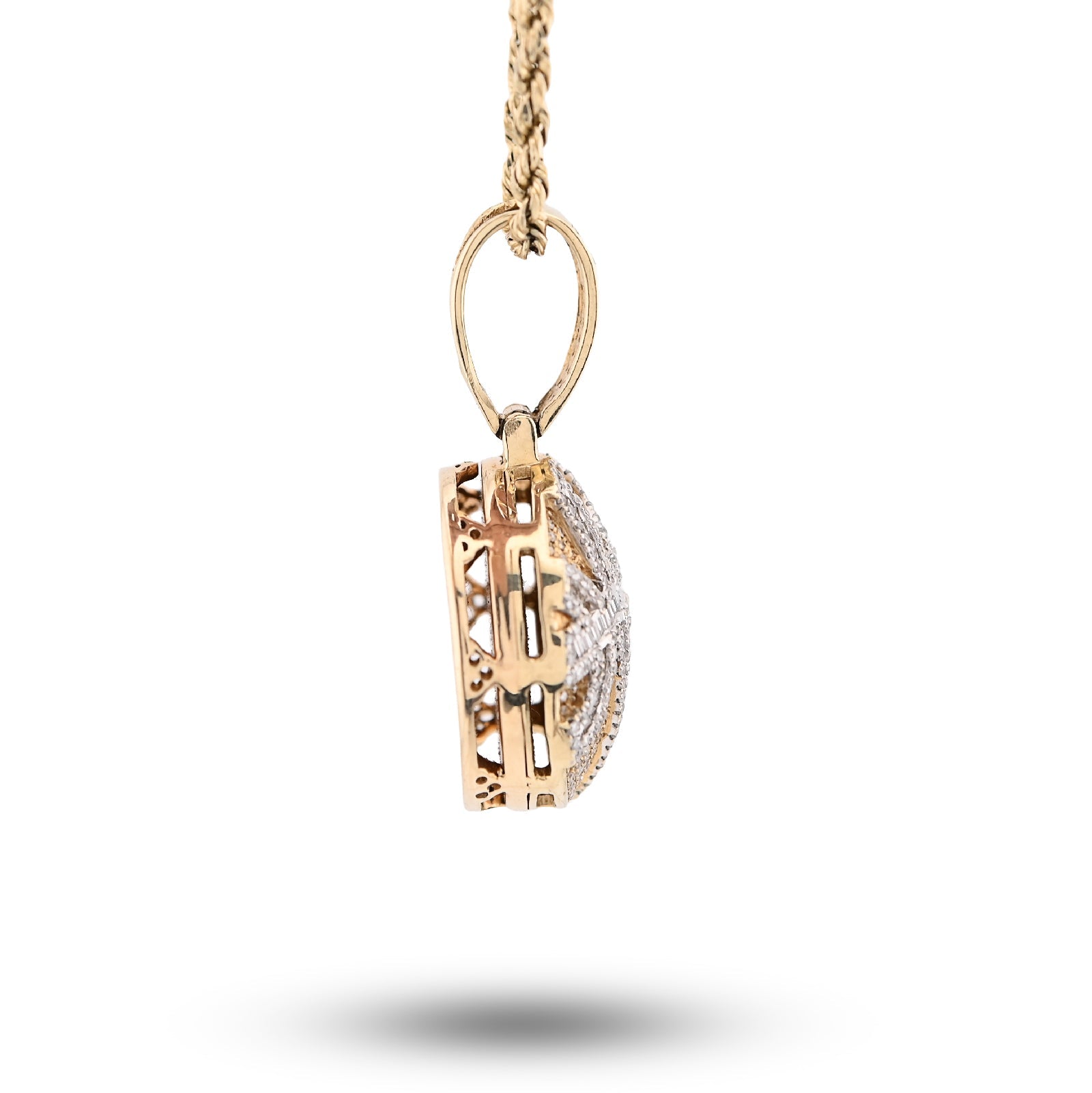 10K Yellow Gold Round/Baguette Natural Diamond Basket Ball Men Charm Pendant 34.8MM 14.8g - Elite Jewelers - Charms & Pendants