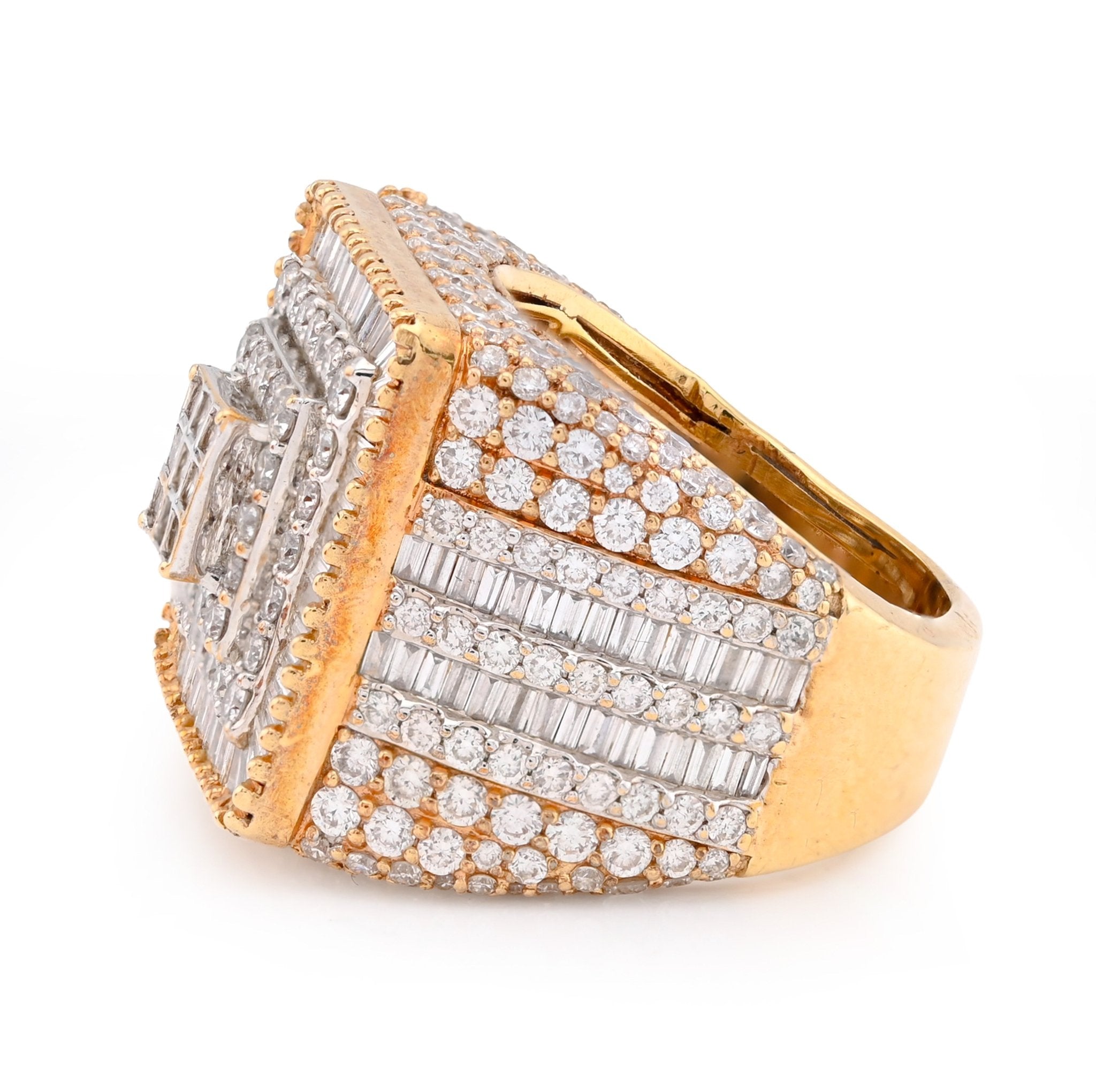 10K Yellow Gold Round/Baguette/Princess Natural Diamond 2.5CT Men Rectangle Pinky Ring - Elite Jewelers - Rings