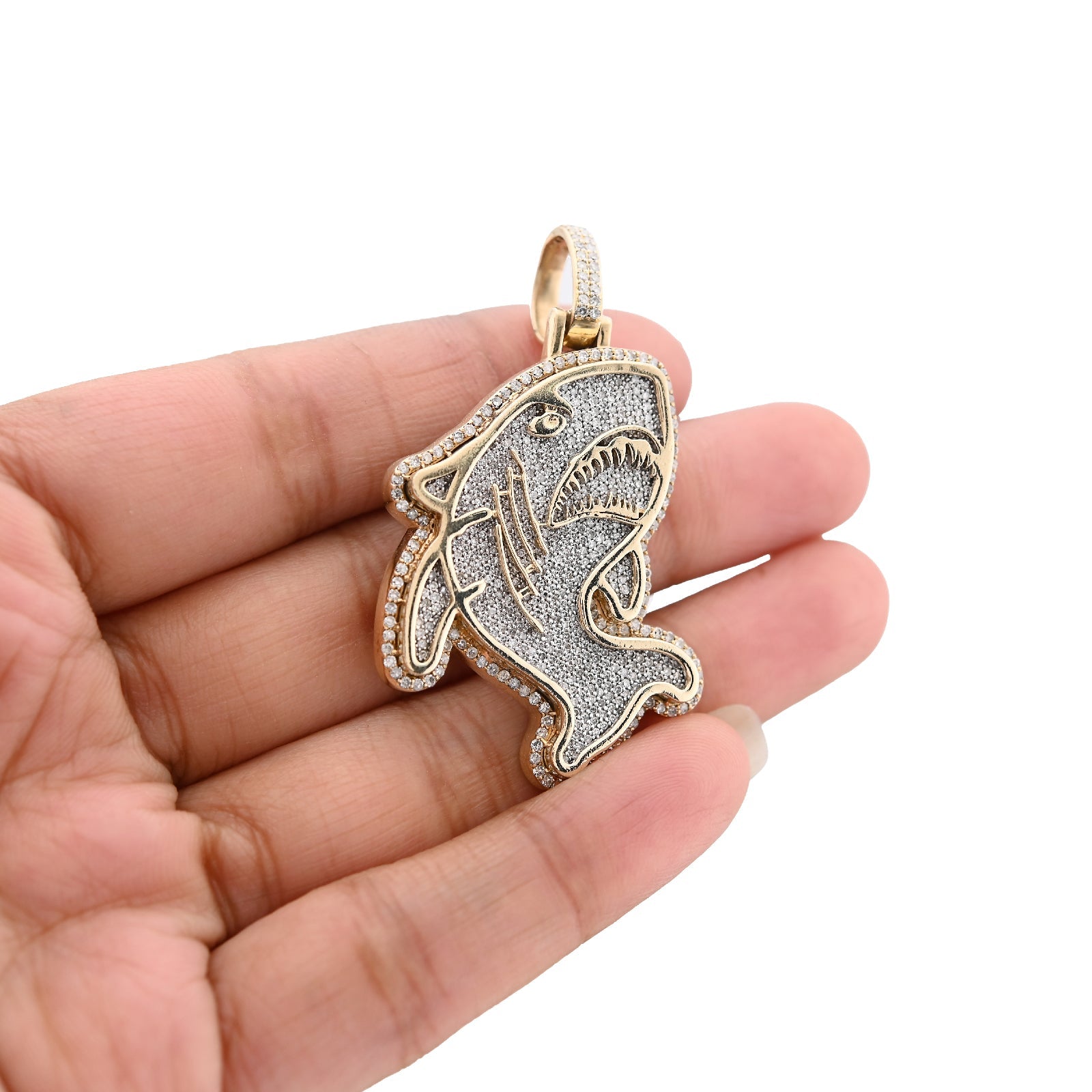 10K Yellow Gold Shark Pendant Natural Diamond Men Pendant 2CT Women Charm 15.8g - Elite Jewelers - Charms & Pendants