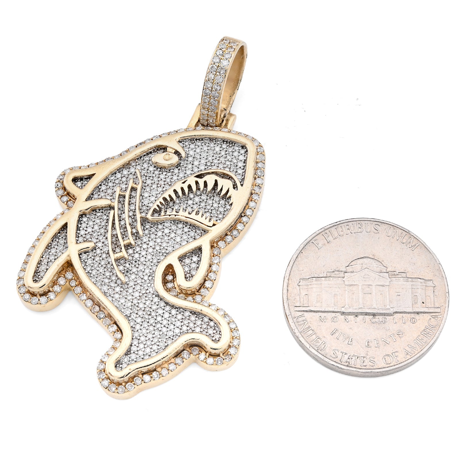 10K Yellow Gold Shark Pendant Natural Diamond Men Pendant 2CT Women Charm 15.8g - Elite Jewelers - Charms & Pendants