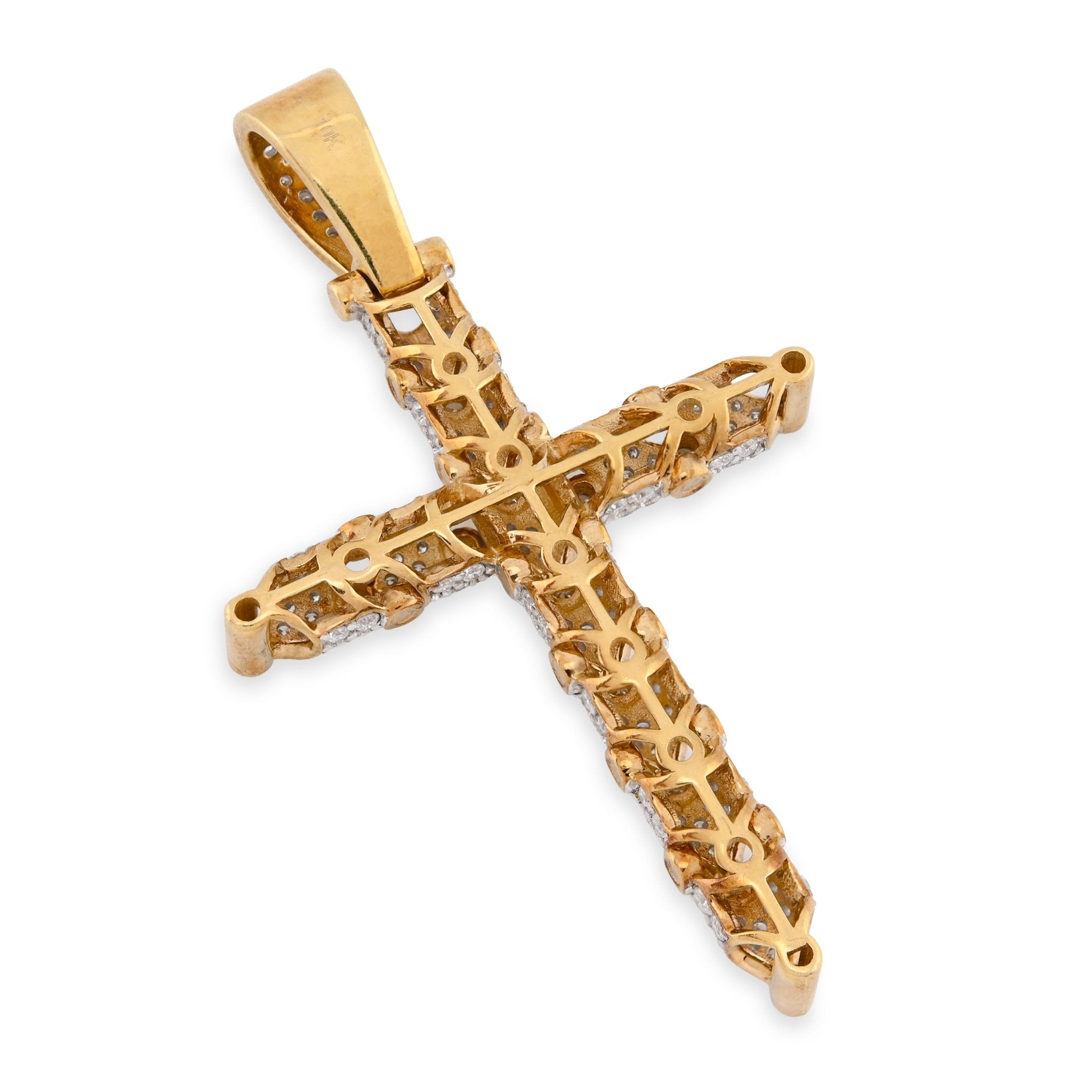 10K Yellow Gold Snake Link Cross Pendant 2.8CT Natural Diamond Religious Men Women Charm - Elite Jewelers - Charms & Pendants