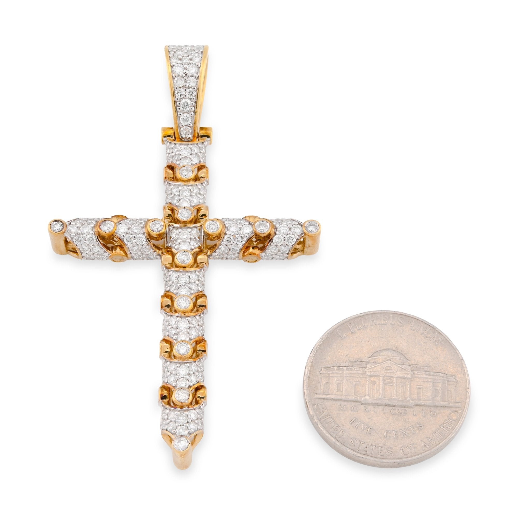 10K Yellow Gold Snake Link Cross Pendant 2.8CT Natural Diamond Religious Men Women Charm - Elite Jewelers - Charms & Pendants