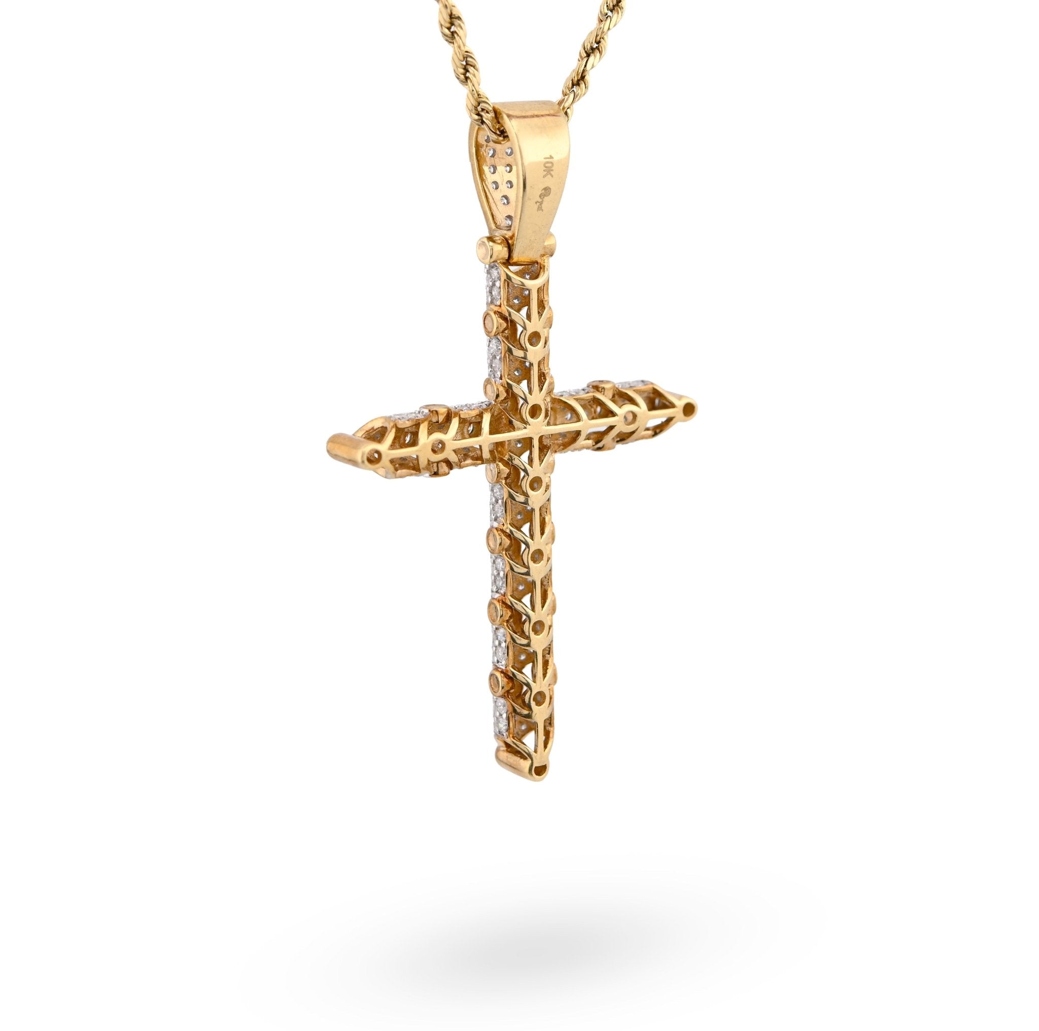 10K Yellow Gold Snake Link Cross Pendant 2.8CT Natural Diamond Religious Men Women Charm - Elite Jewelers - Charms & Pendants