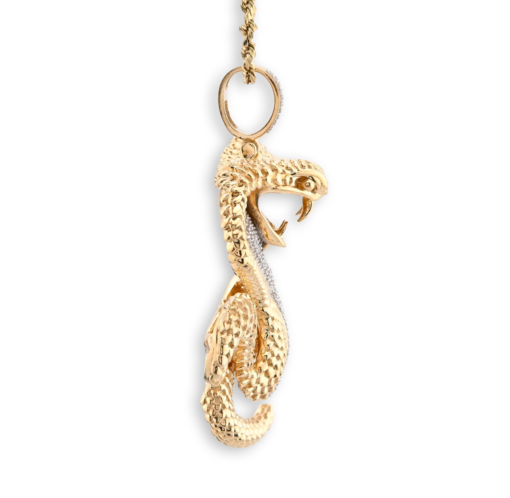10K Yellow Gold Snake Pendant 0.50CT Natural Diamond 62.5MM 33g Men Charm - Elite Jewelers - Charms & Pendants