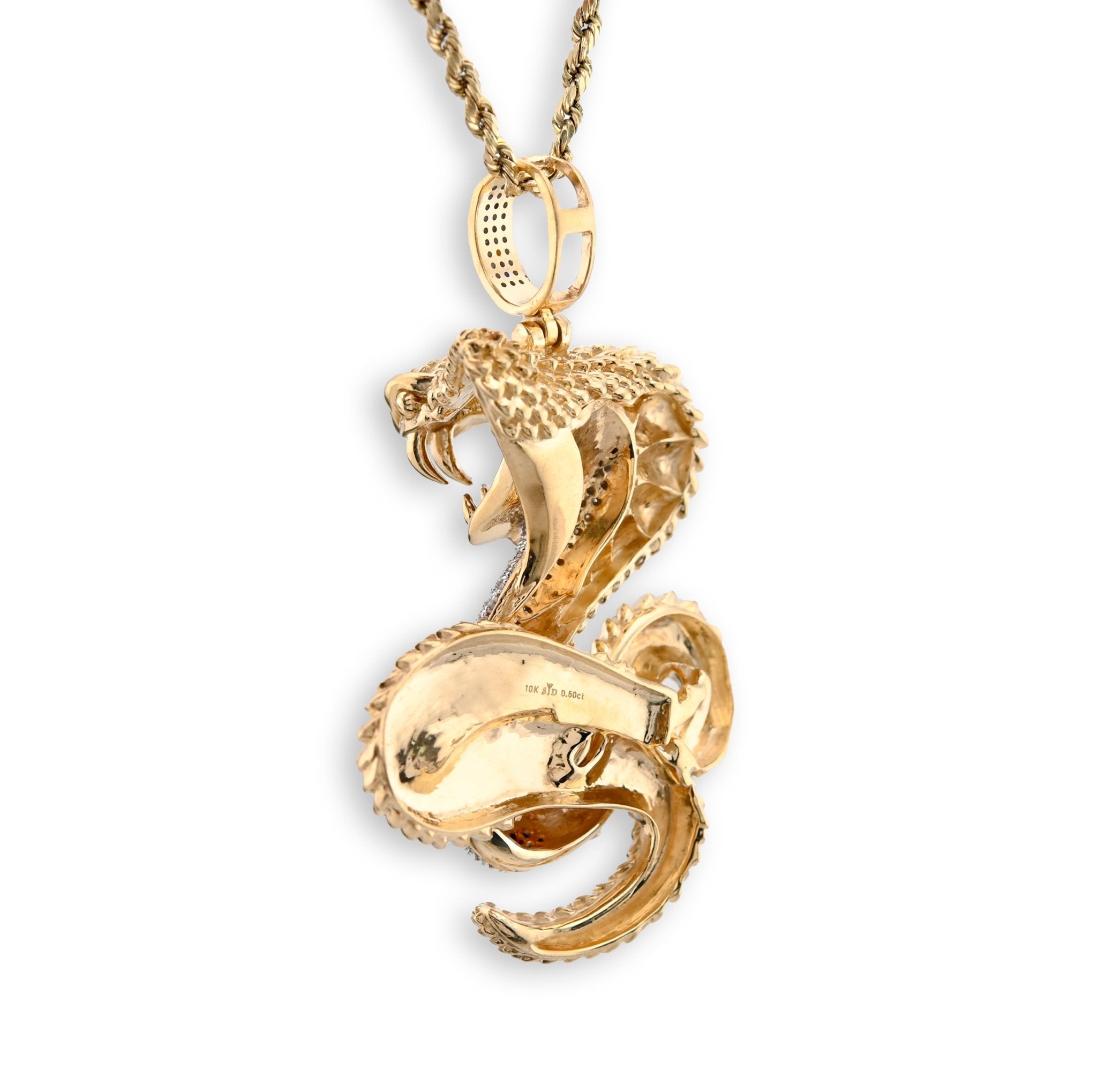 10K Yellow Gold Snake Pendant 0.50CT Natural Diamond 62.5MM 33g Men Charm - Elite Jewelers - Charms & Pendants