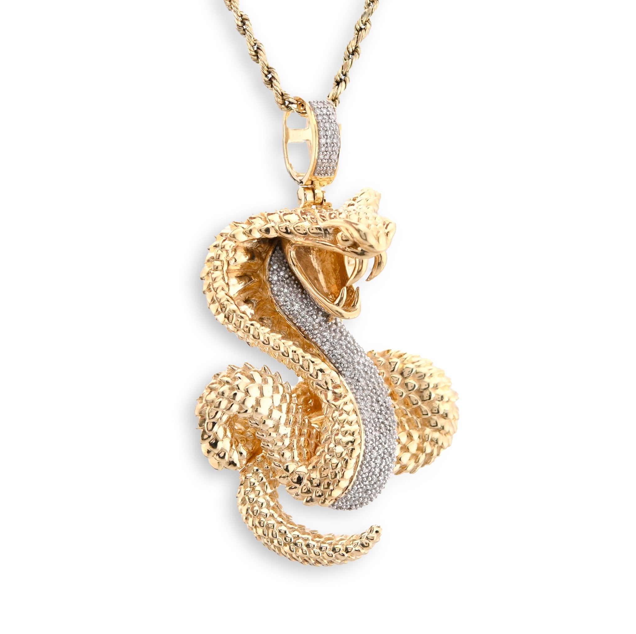 10K Yellow Gold Snake Pendant 0.50CT Natural Diamond 62.5MM 33g Men Charm - Elite Jewelers - Charms & Pendants