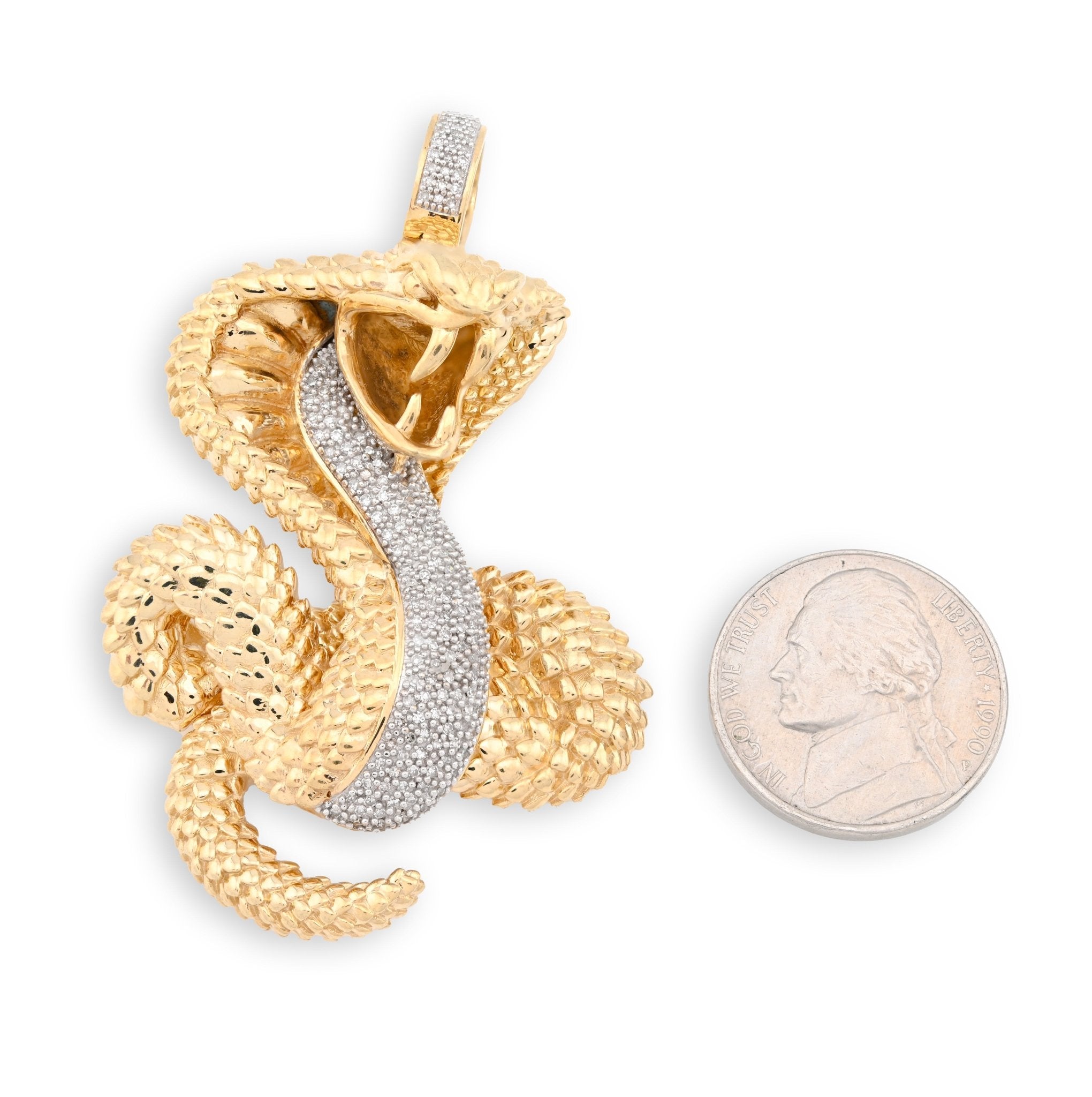 10K Yellow Gold Snake Pendant 0.50CT Natural Diamond 62.5MM 33g Men Charm - Elite Jewelers - Charms & Pendants