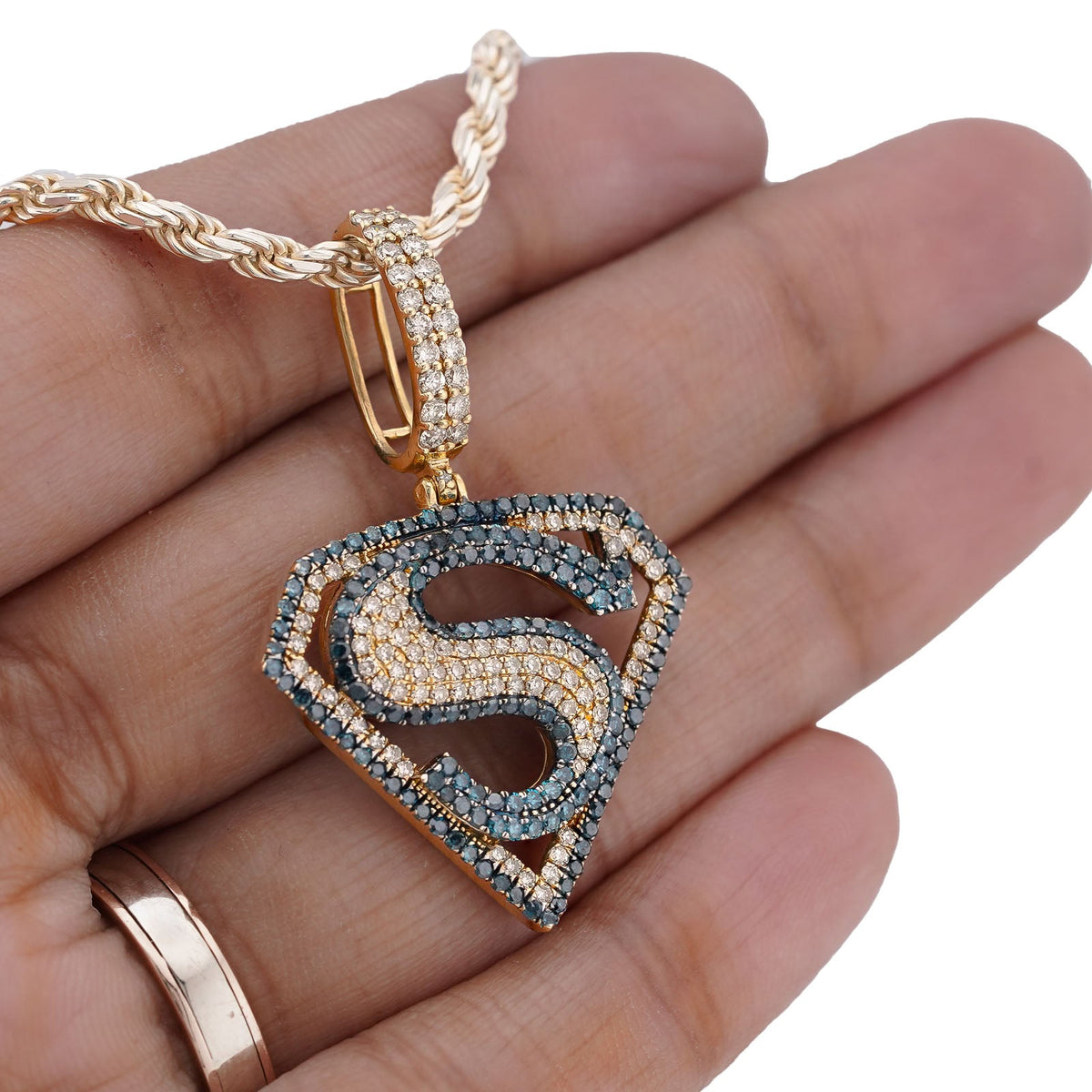 10K Yellow Gold Superman logo Natural Diamond 2CT Men Women Charm Pendant - Elite Jewelers-Charms & Pendants