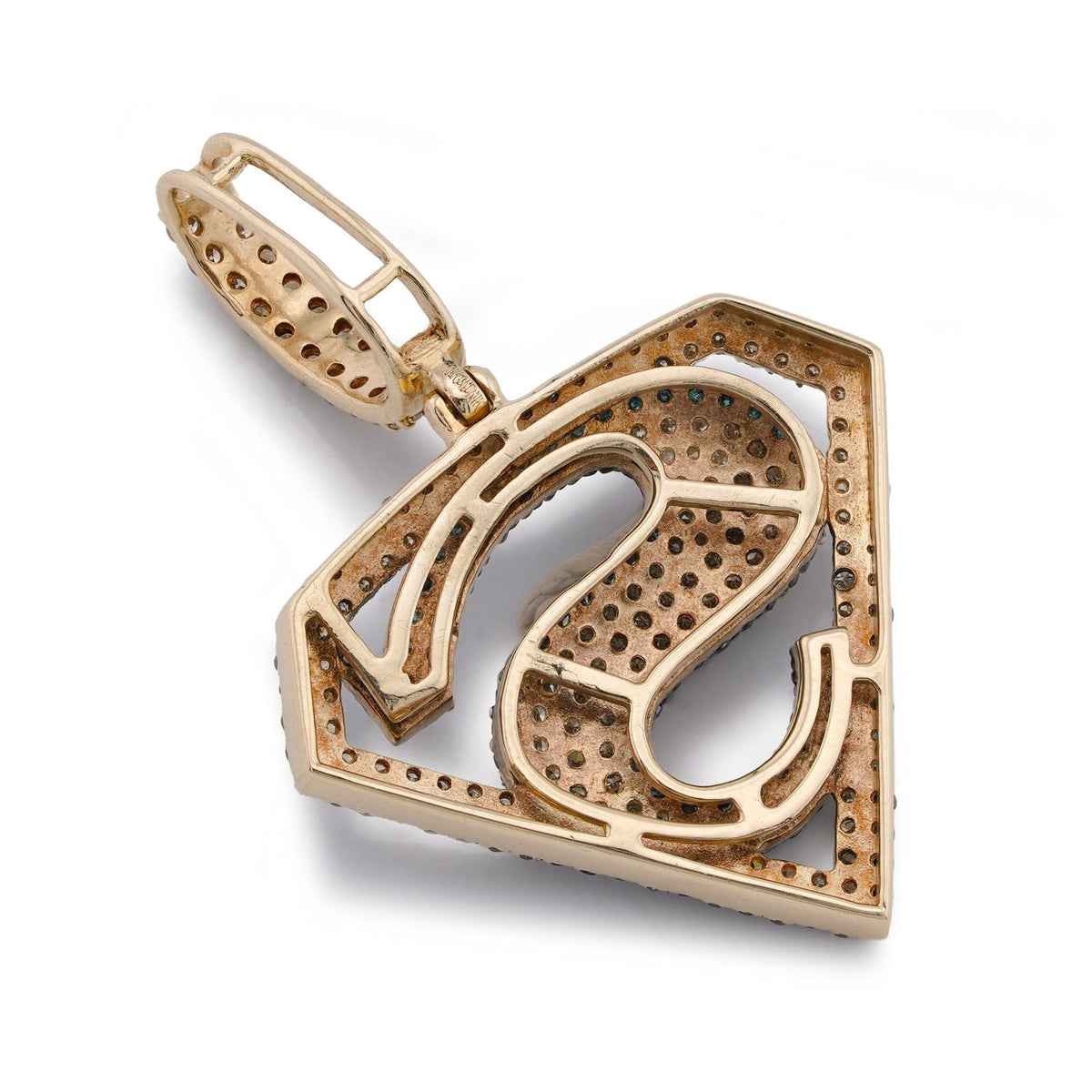 10K Yellow Gold Superman logo Natural Diamond 2CT Men Women Charm Pendant - Elite Jewelers-Charms & Pendants