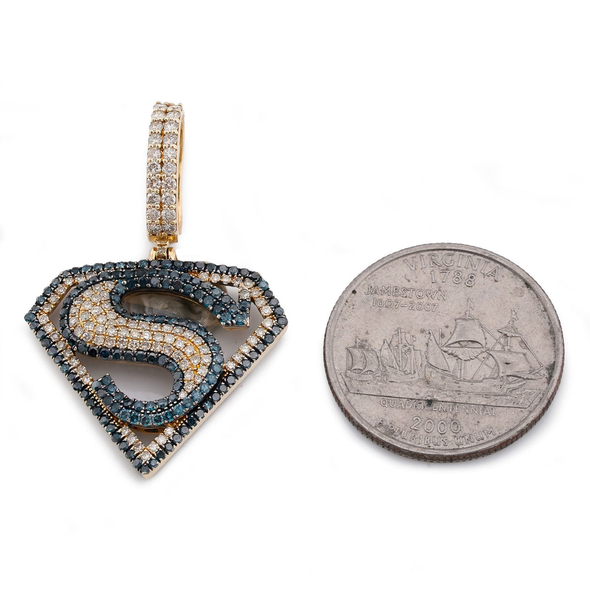 10K Yellow Gold Superman logo Natural Diamond 2CT Men Women Charm Pendant - Elite Jewelers-Charms & Pendants