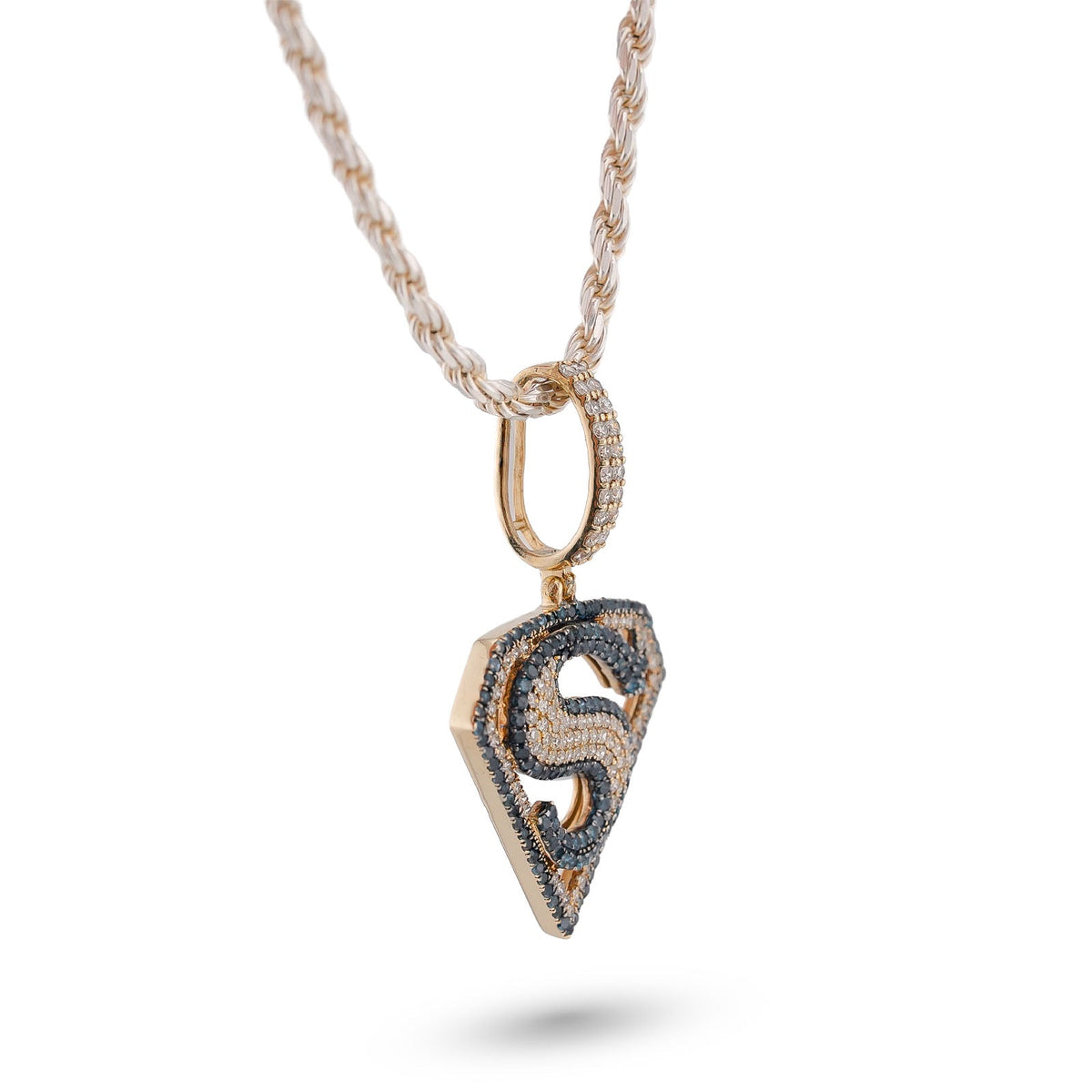 10K Yellow Gold Superman logo Natural Diamond 2CT Men Women Charm Pendant - Elite Jewelers-Charms & Pendants