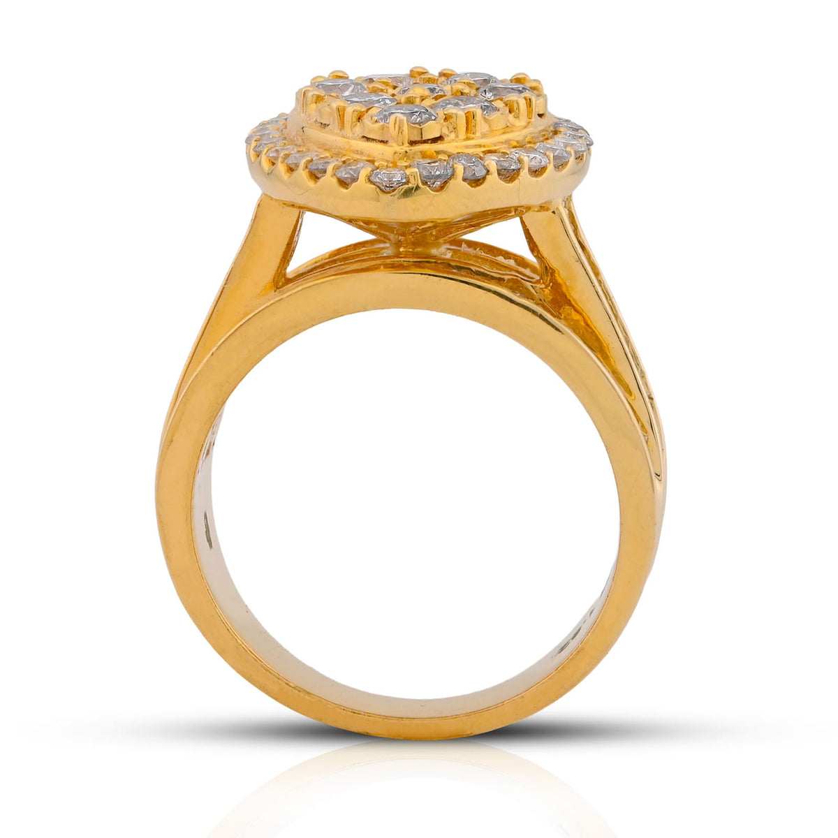 10K Yellow Gold Tear Drop Shape Mosaic Set Halo Natural Diamond Women Ring - Elite Jewelers-Rings