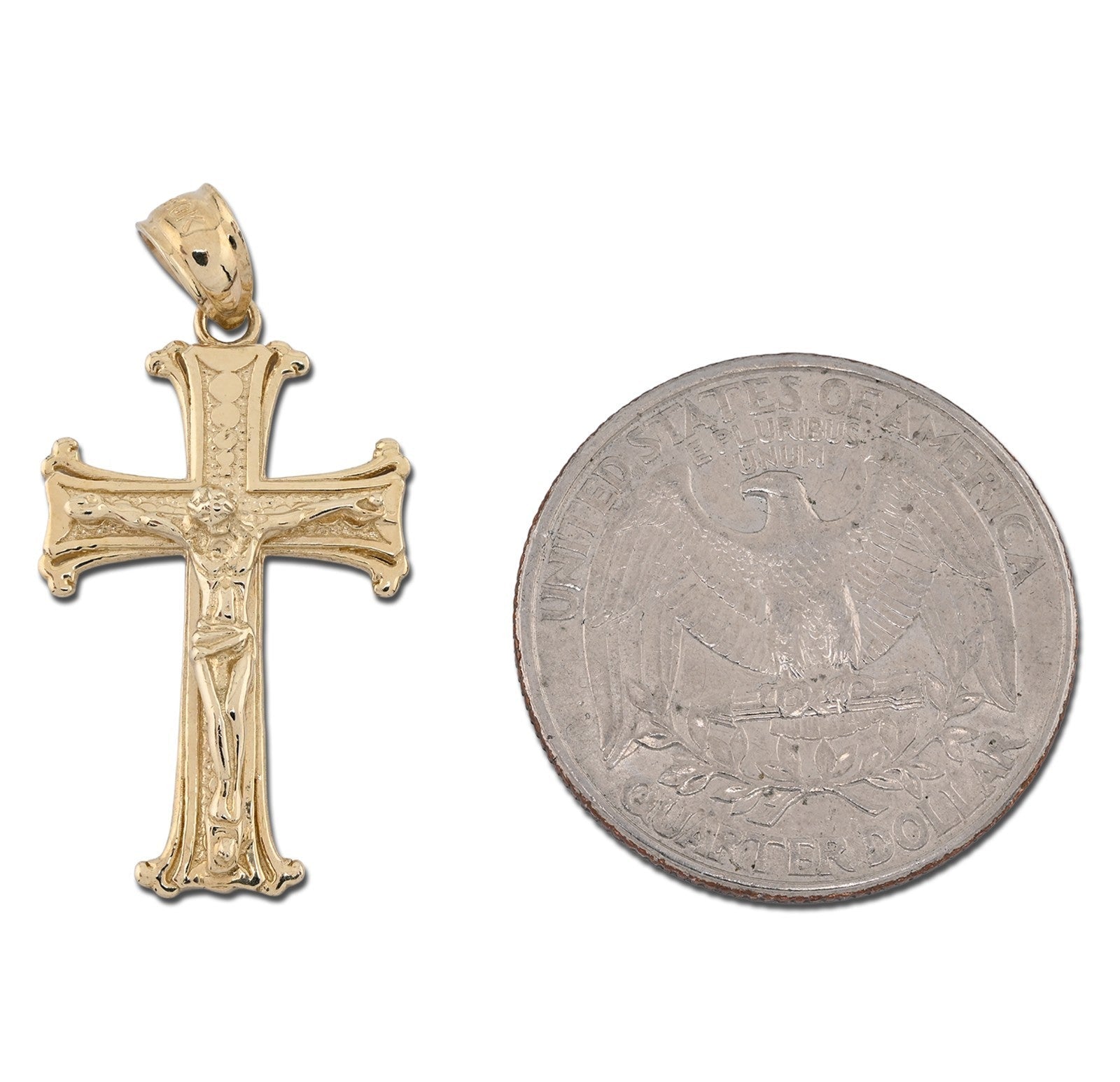 10k Yellow Gold Textured Unisex Cross Crucifix Pendant Religious 1.7g Charm - Elite Jewelers - Charms & Pendants