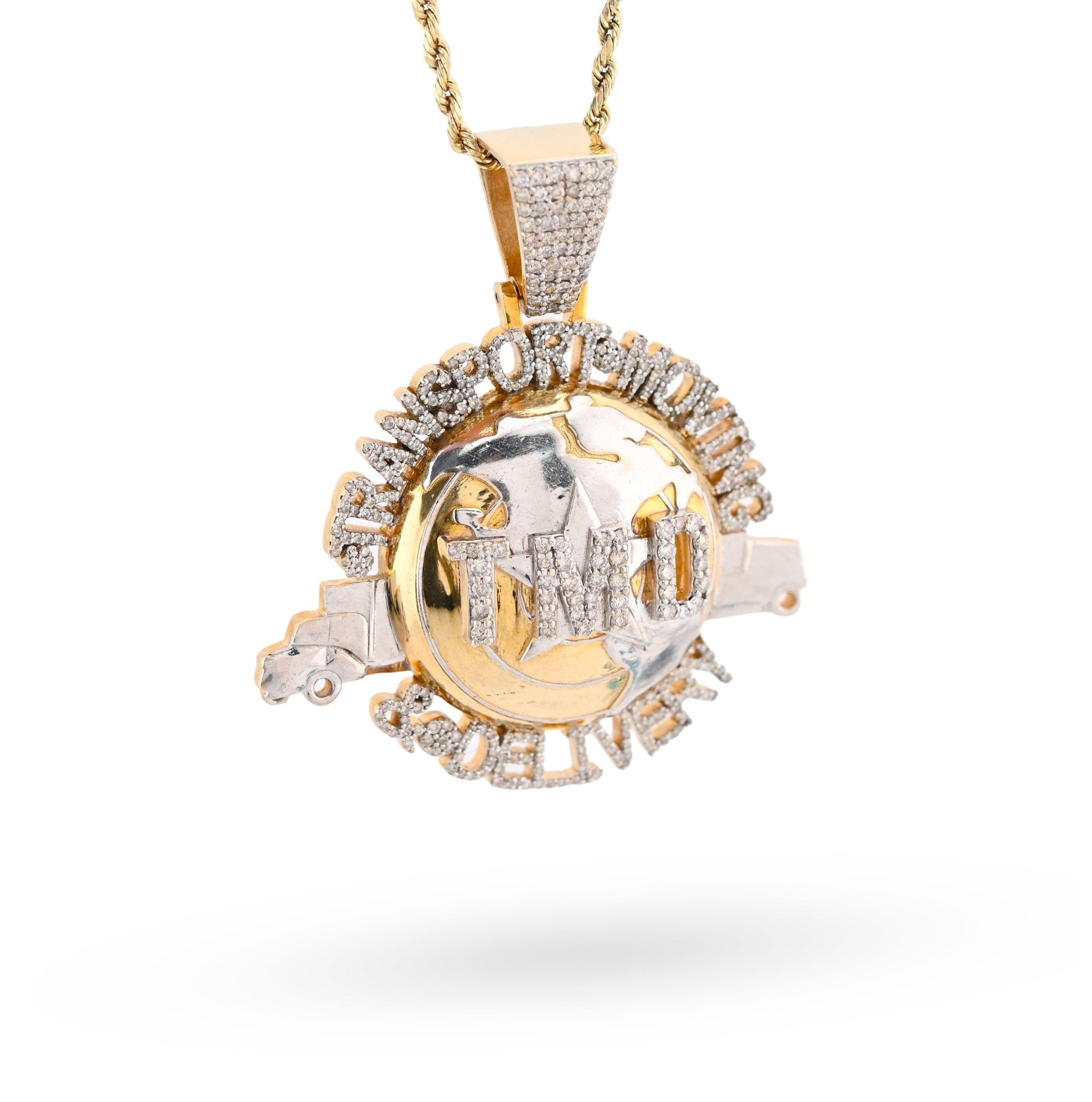 10K Yellow Gold "Transport, Moving & Delivery" Globe Truck 2CT Natural Diamond Men Pendant Charm - Elite Jewelers - Charms & Pendants