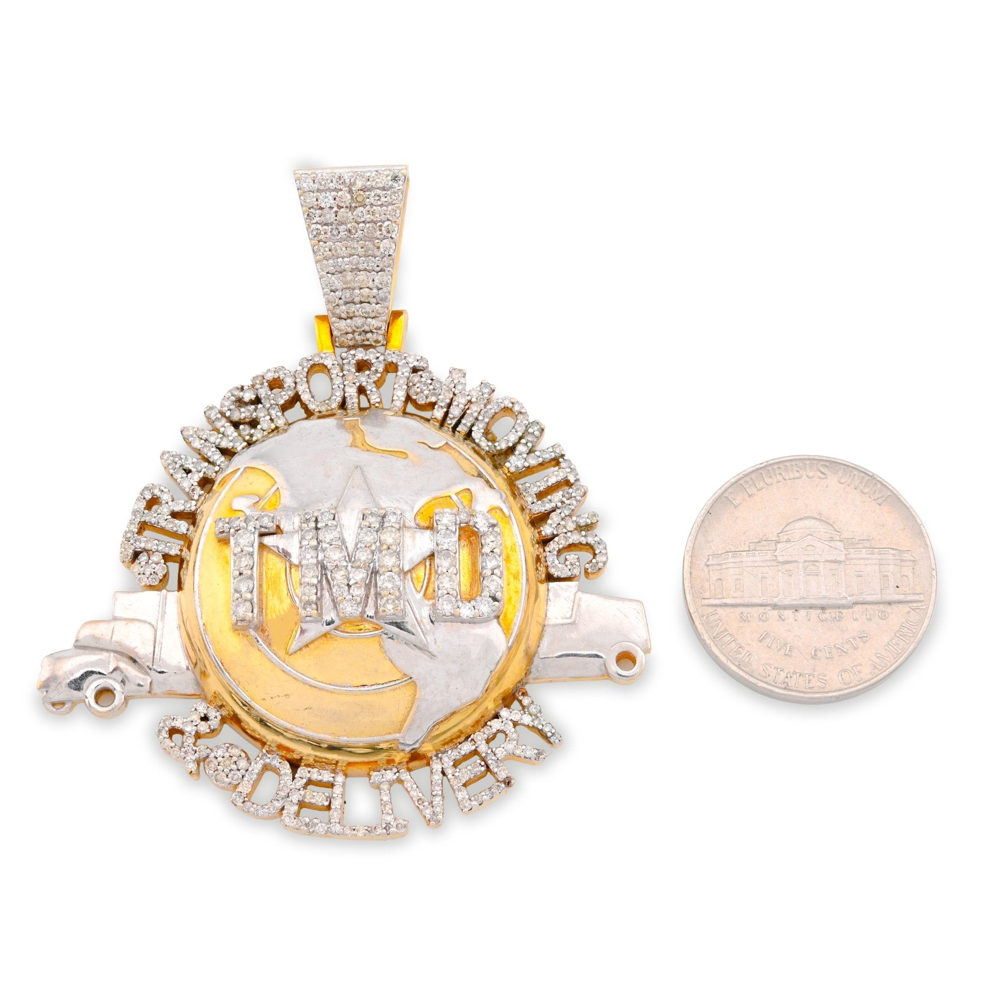 10K Yellow Gold "Transport, Moving & Delivery" Globe Truck 2CT Natural Diamond Men Pendant Charm - Elite Jewelers - Charms & Pendants