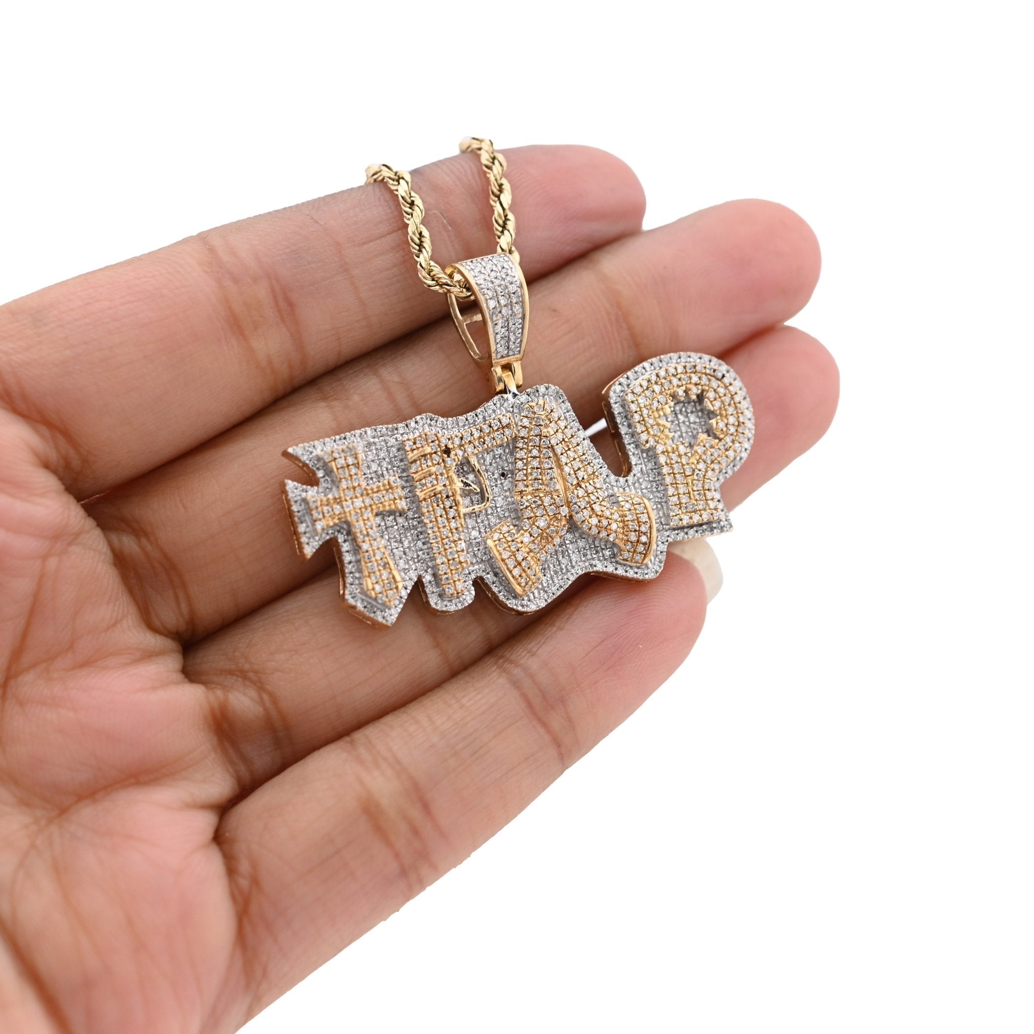 10K Yellow Gold "TRAP" Cross Gun Custom Pendant 1.98CT Natural Diamond Charm - Elite Jewelers - Charms & Pendants