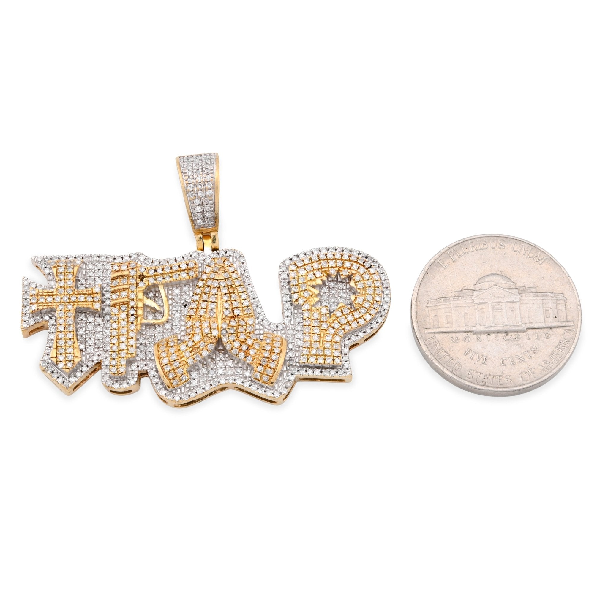 10K Yellow Gold "TRAP" Cross Gun Custom Pendant 1.98CT Natural Diamond Charm - Elite Jewelers - Charms & Pendants
