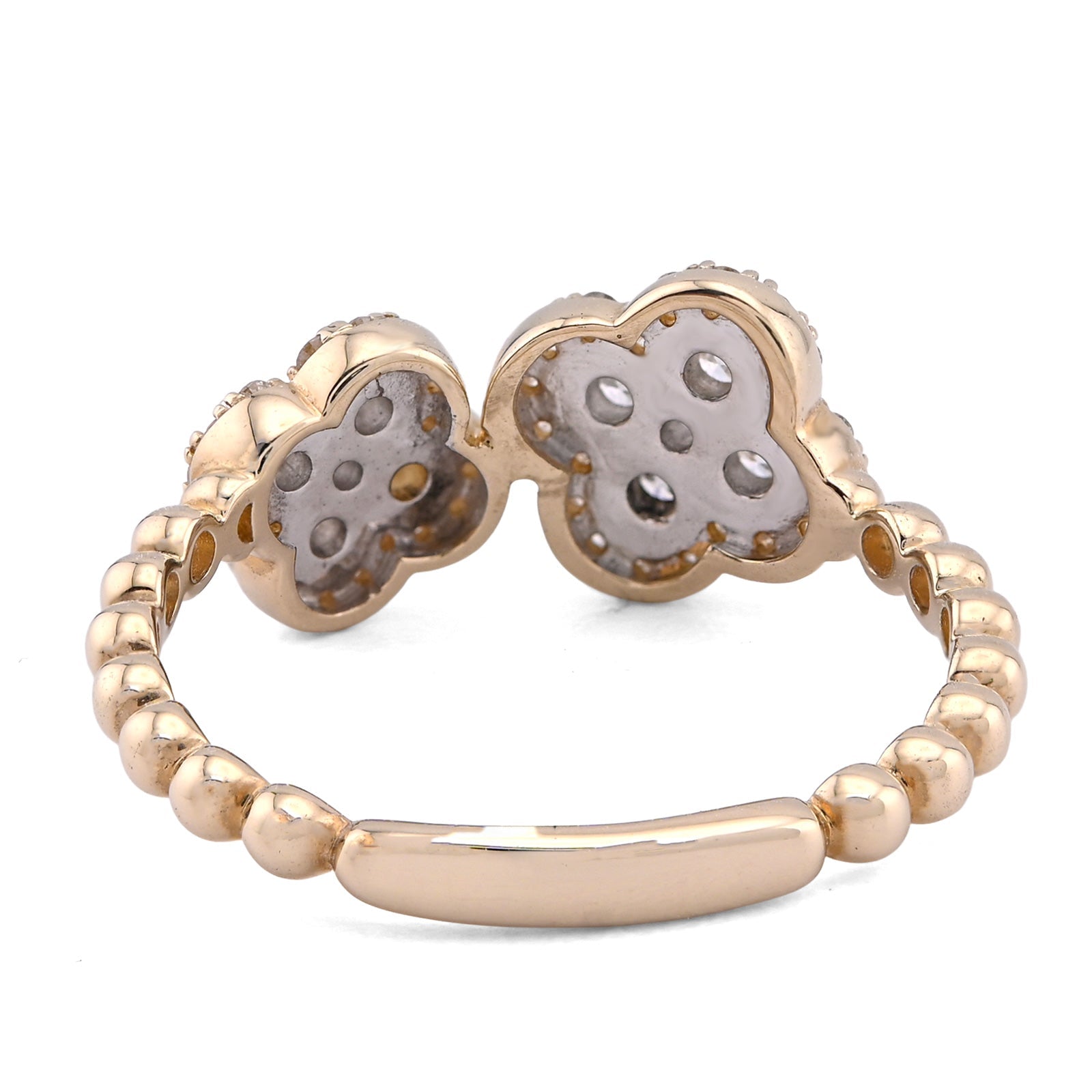 10K Yellow Gold Two 4 - Leaf Clover Side Bead Band 0.50CT Natural Diamond Women Ring - Elite Jewelers - Rings