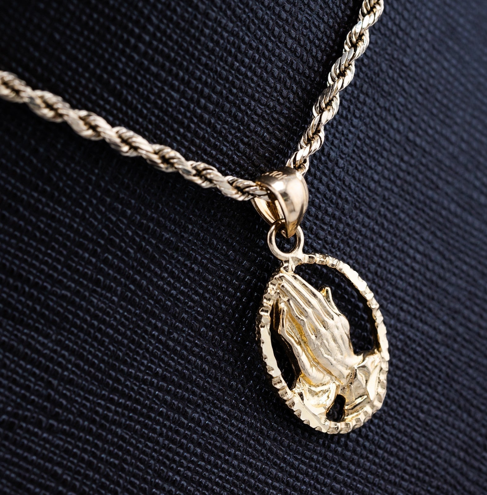 10k Yellow Gold Unisex Adults Praying Hands Pendant Religious 1.9g Charm - Elite Jewelers - Charms & Pendants
