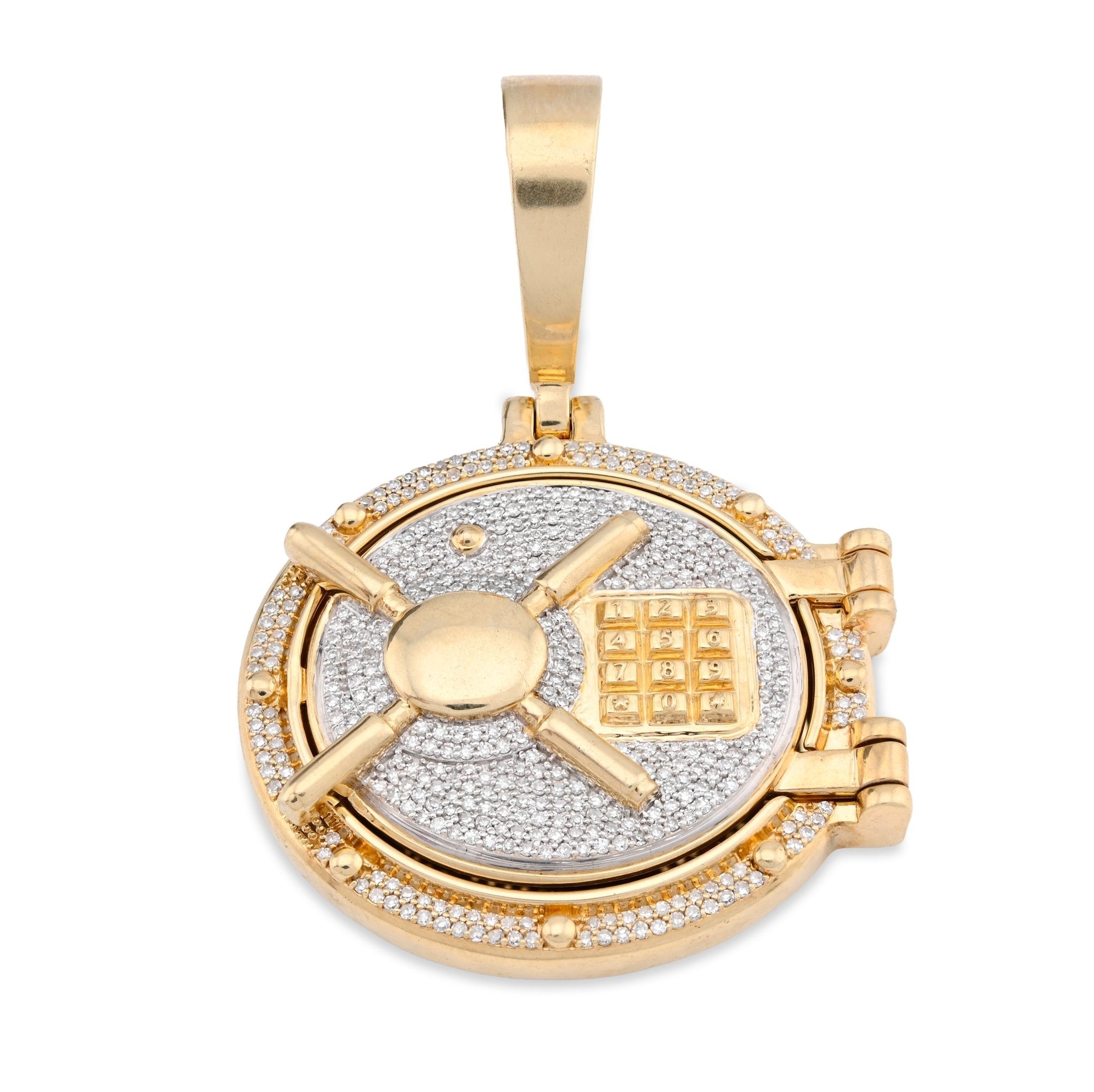 10K Yellow Gold Vault Door Memory Picture Pendant 0.6CT Natural Diamond Men Women Charm - Elite Jewelers - Charms & Pendants