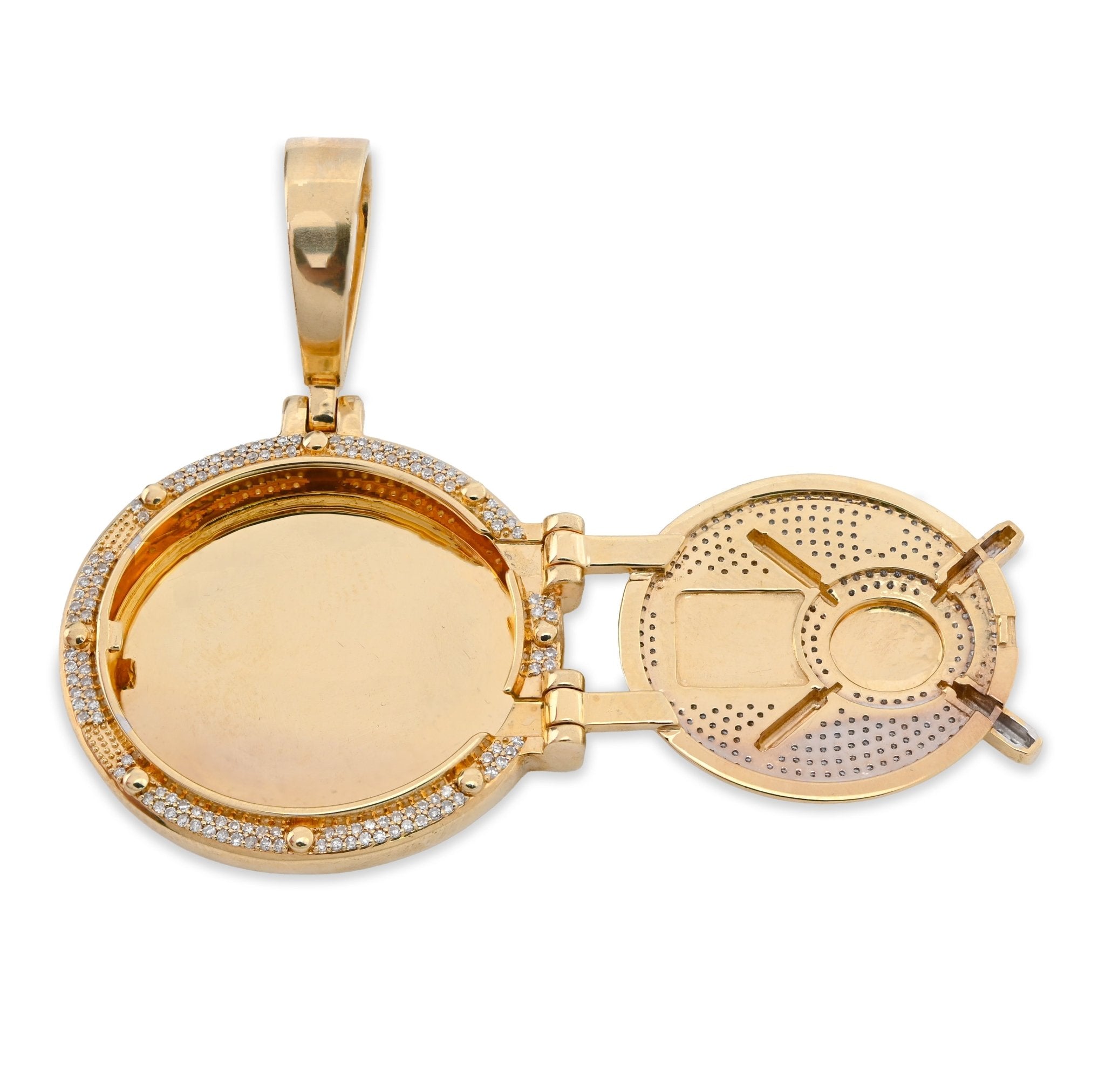10K Yellow Gold Vault Door Memory Picture Pendant 0.6CT Natural Diamond Men Women Charm - Elite Jewelers - Charms & Pendants