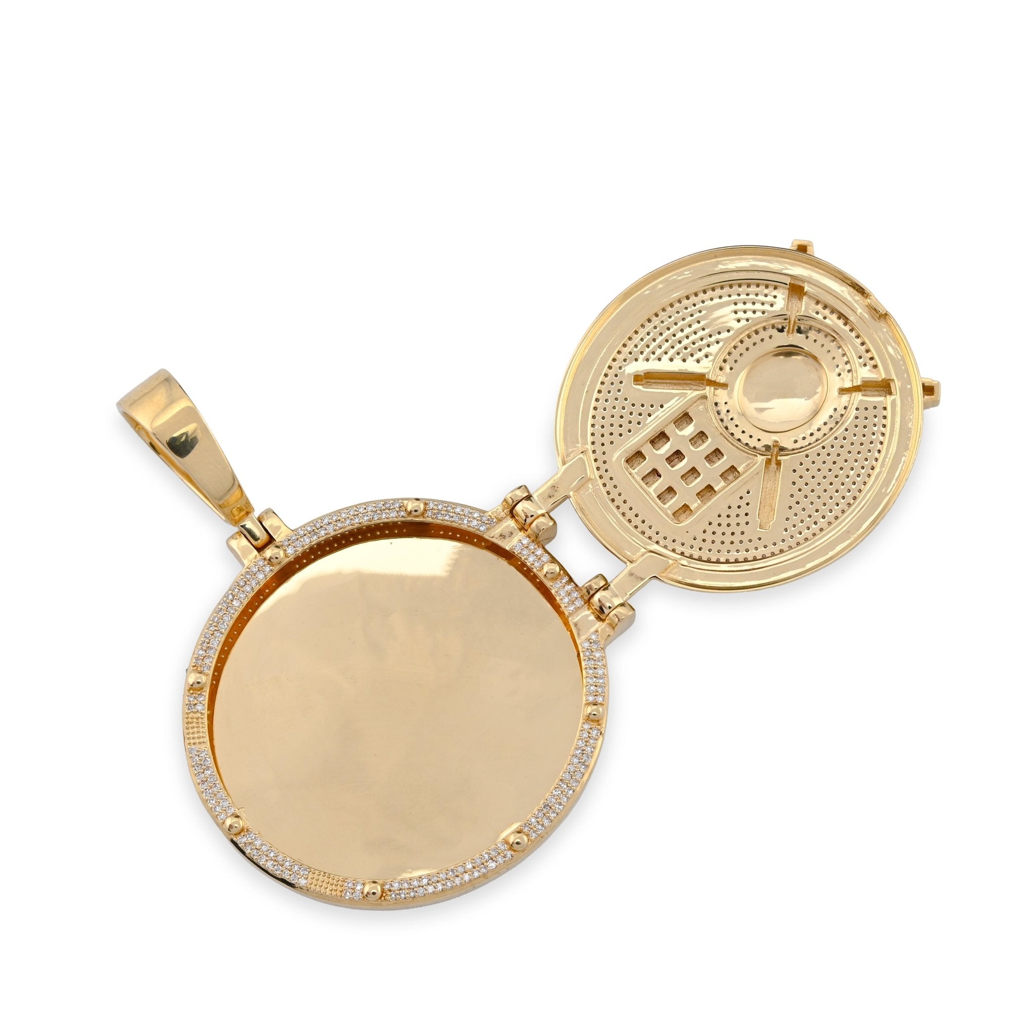 10K Yellow Gold Vault Door Memory Picture Pendant 1.2CT Natural Diamond Men Women Charm - Elite Jewelers - Charms & Pendants