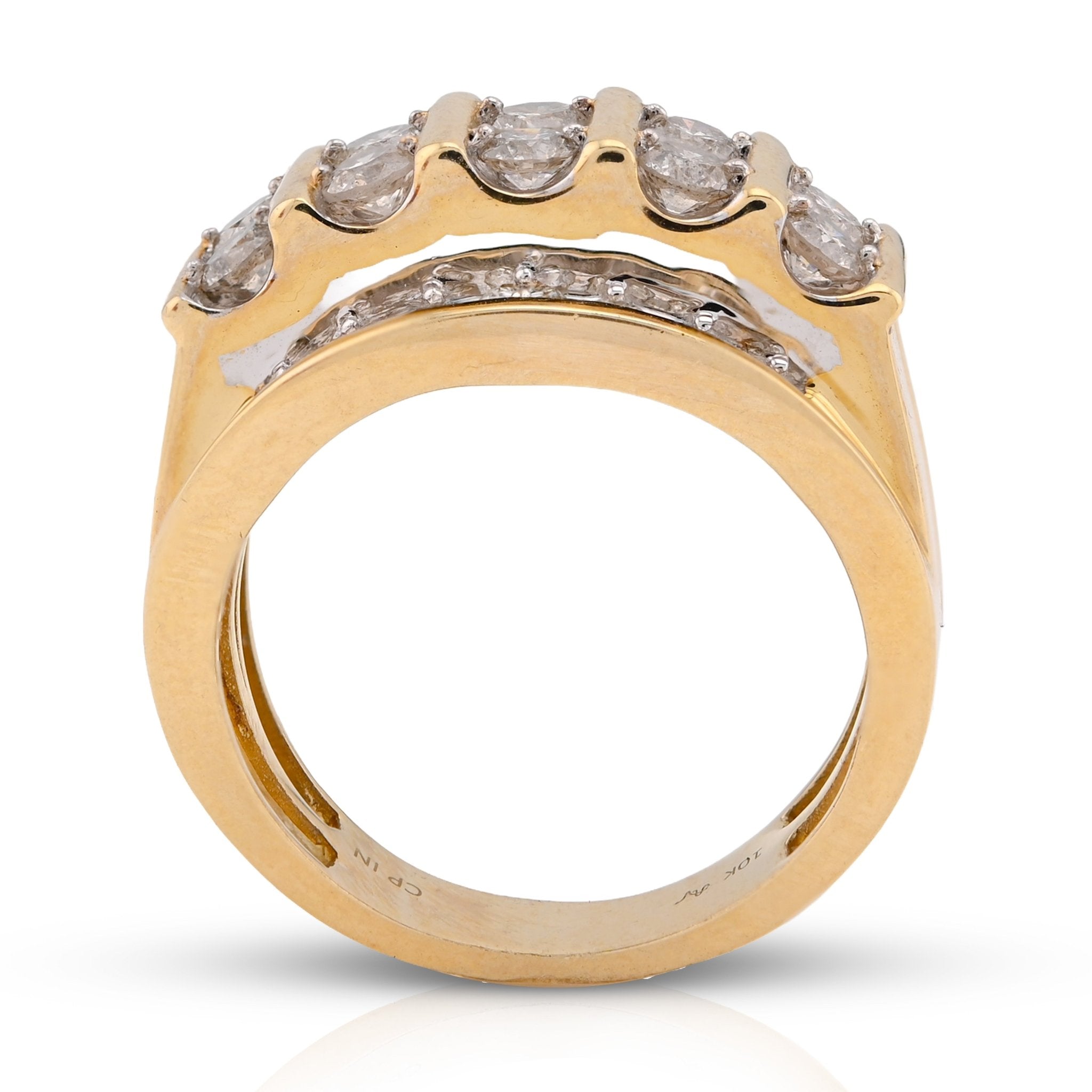 10K Yellow Gold Vertical Row multi - Column 2CT Natural Diamond Men Pinky Ring - Elite Jewelers - Rings