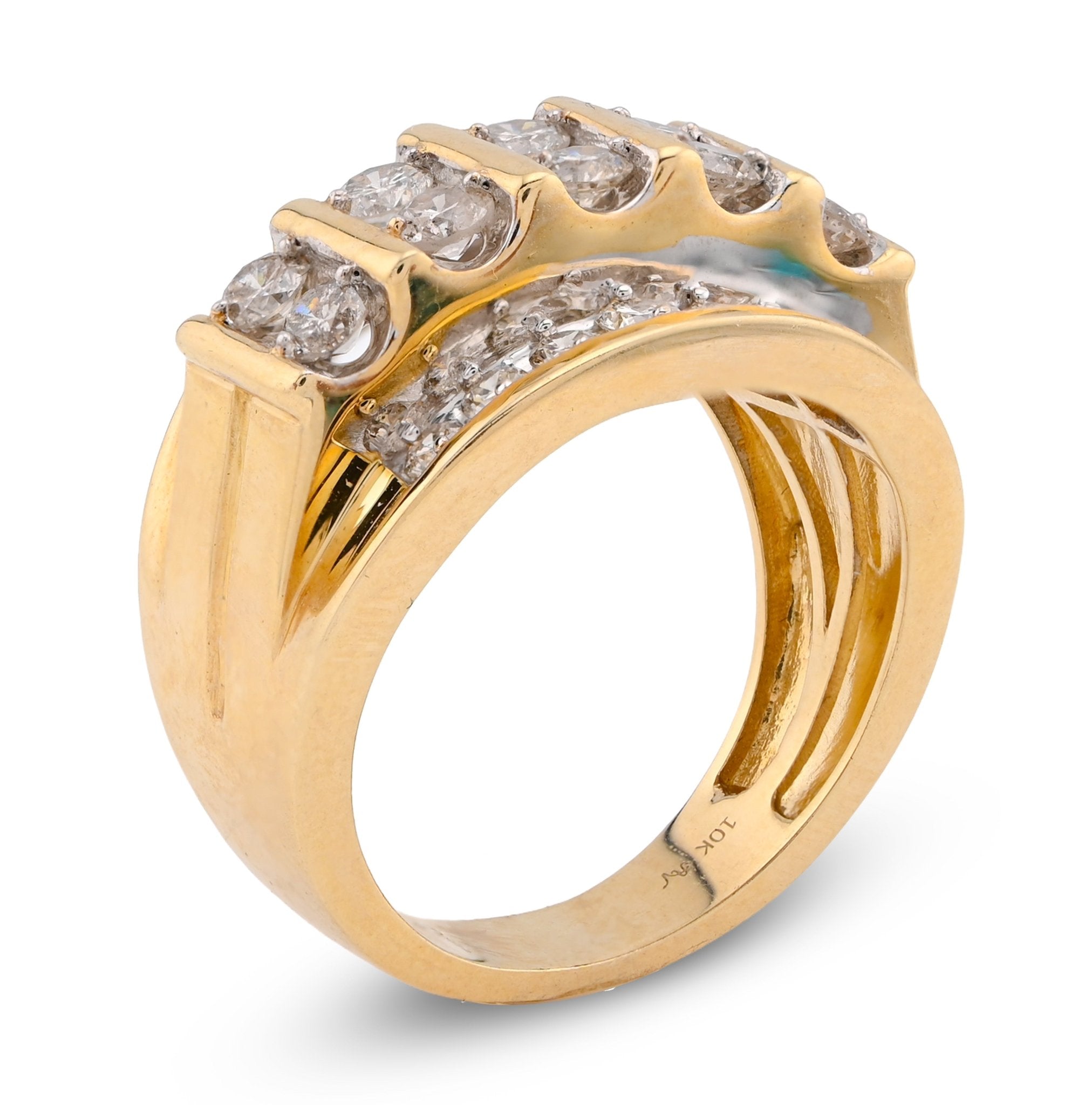 10K Yellow Gold Vertical Row multi - Column 2CT Natural Diamond Men Pinky Ring - Elite Jewelers - Rings