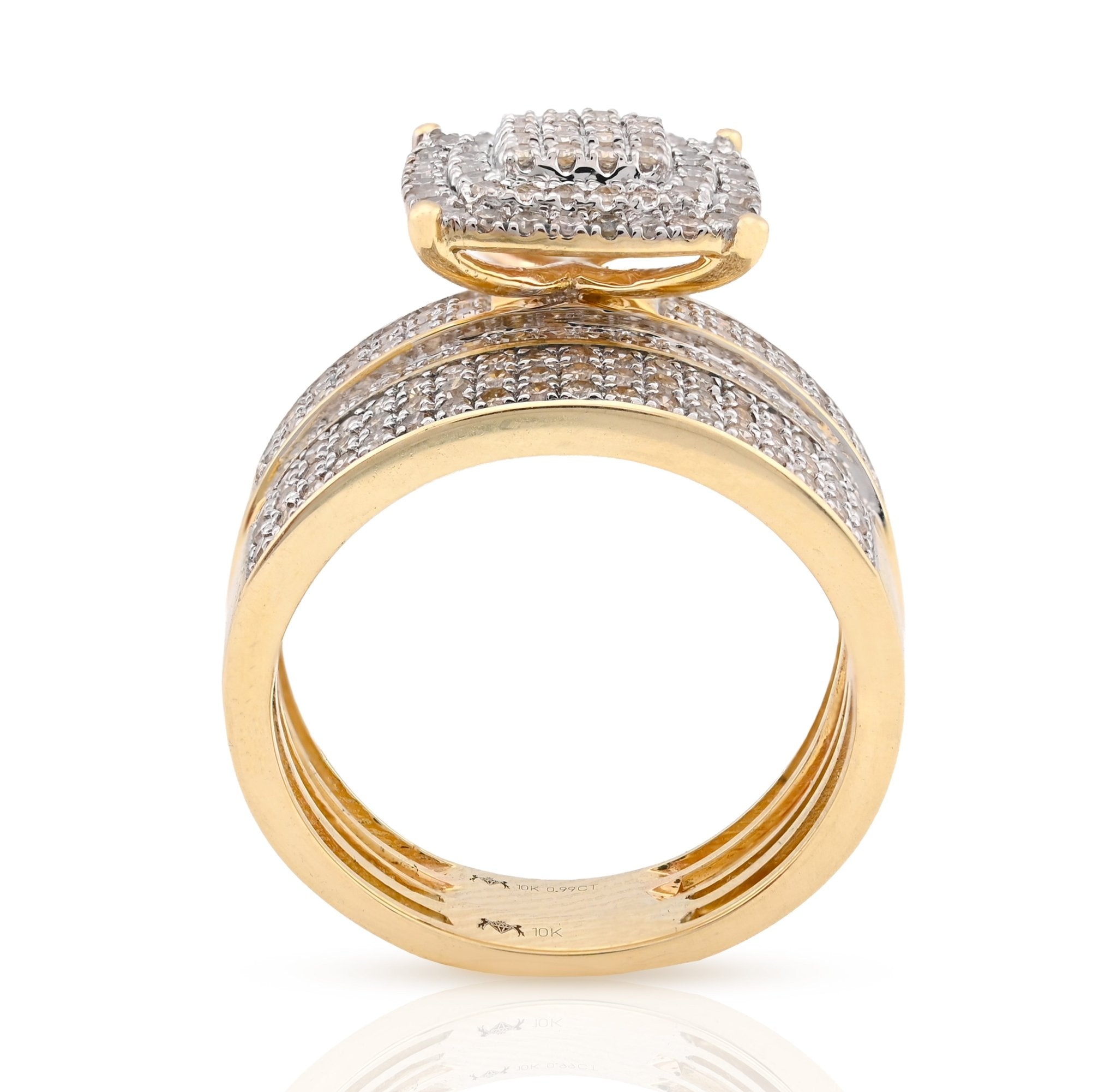 10K Yellow Gold Women 2 layer Rectangular Wedding Ring 0.99CT Natural Diamond Band - Elite Jewelers - Rings