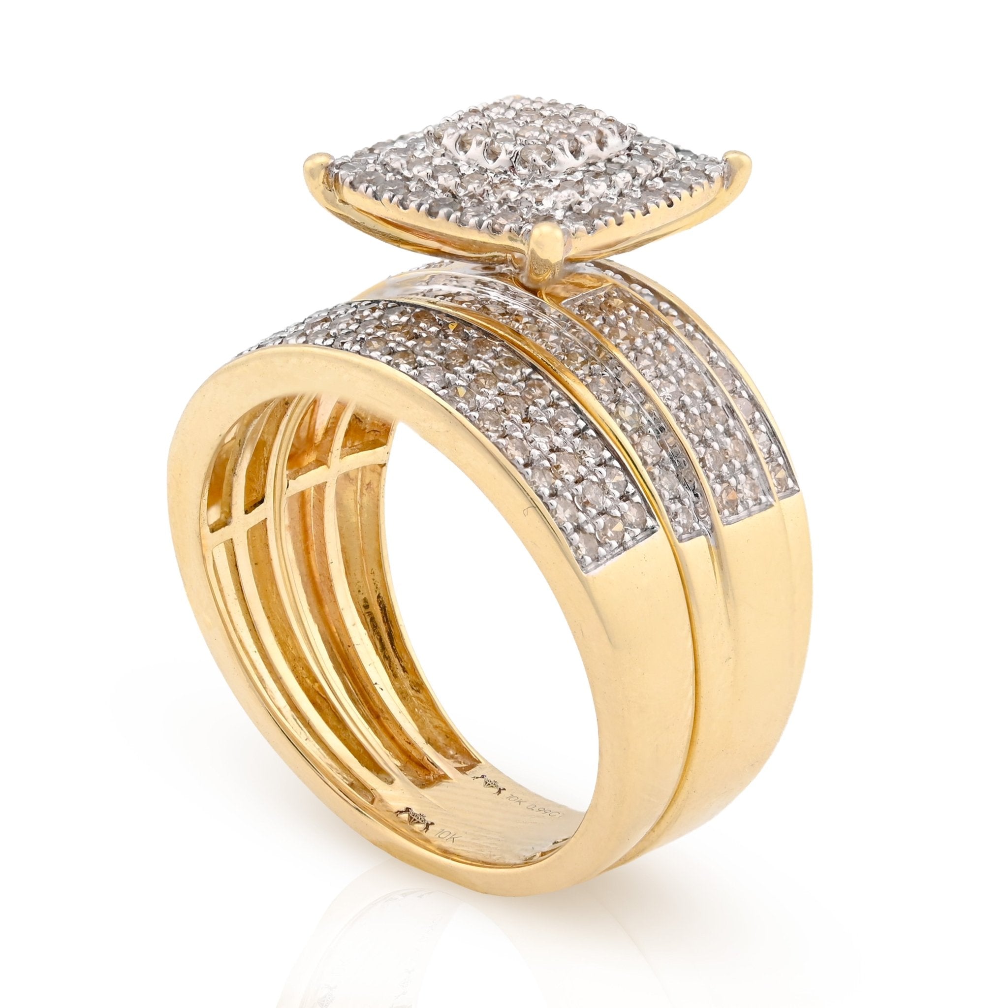10K Yellow Gold Women 2 layer Rectangular Wedding Ring 0.99CT Natural Diamond Band - Elite Jewelers - Rings