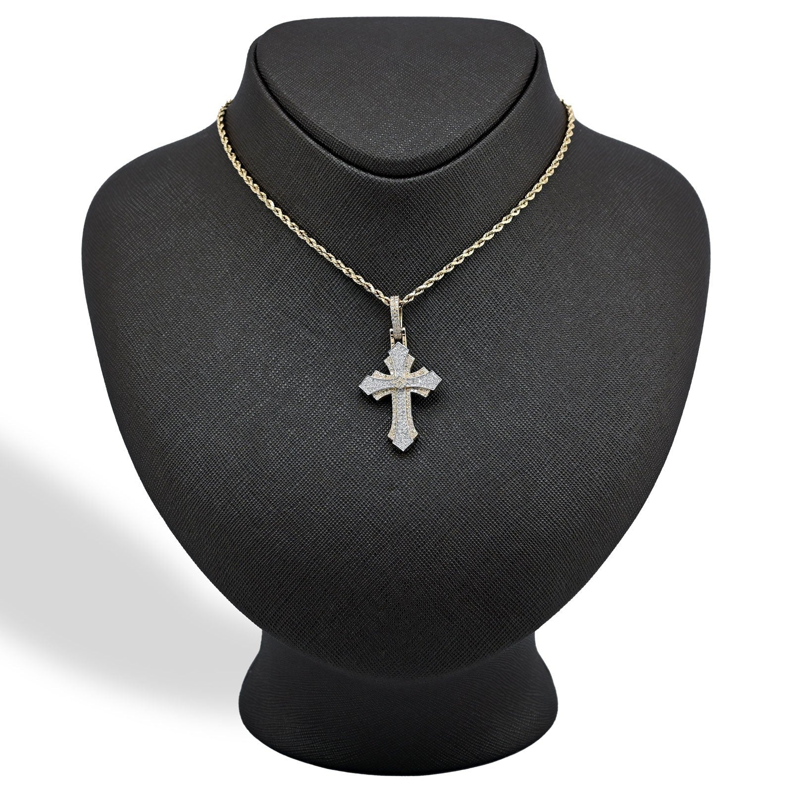10k Yellow & White Gold 0.9CTW Natural Diamond Pave Cross Pendant 4.1g Charm - Elite Jewelers - Charms & Pendants