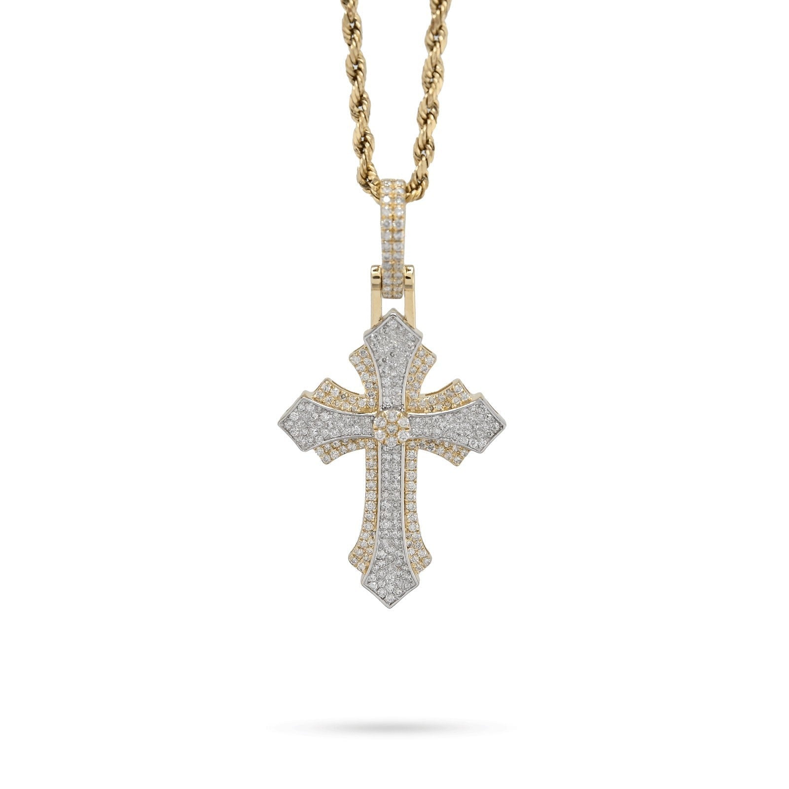 10k Yellow & White Gold 0.9CTW Natural Diamond Pave Cross Pendant 4.1g Charm - Elite Jewelers - Charms & Pendants